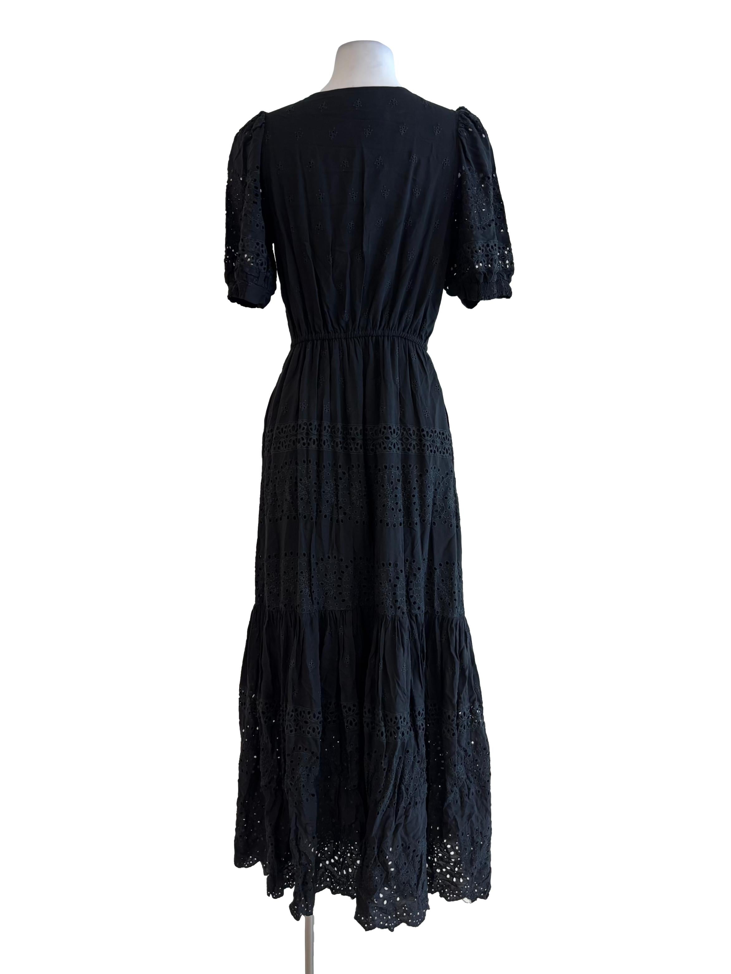 Jet Black Buttoned Eyelet Dress