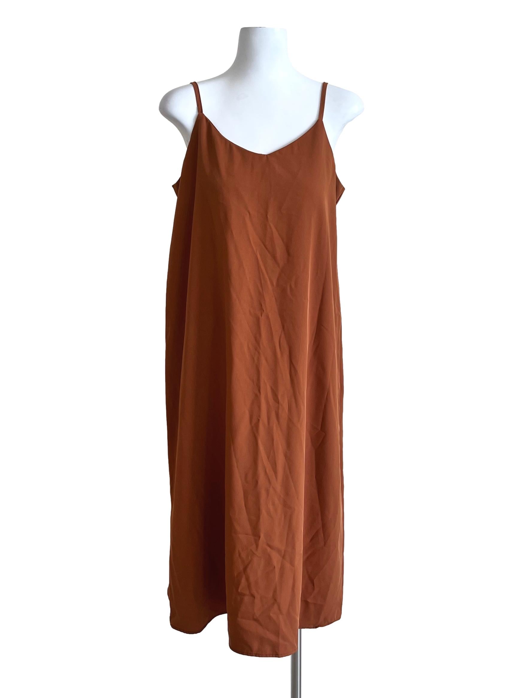 Dark Orange Sleeveless Plain Dress