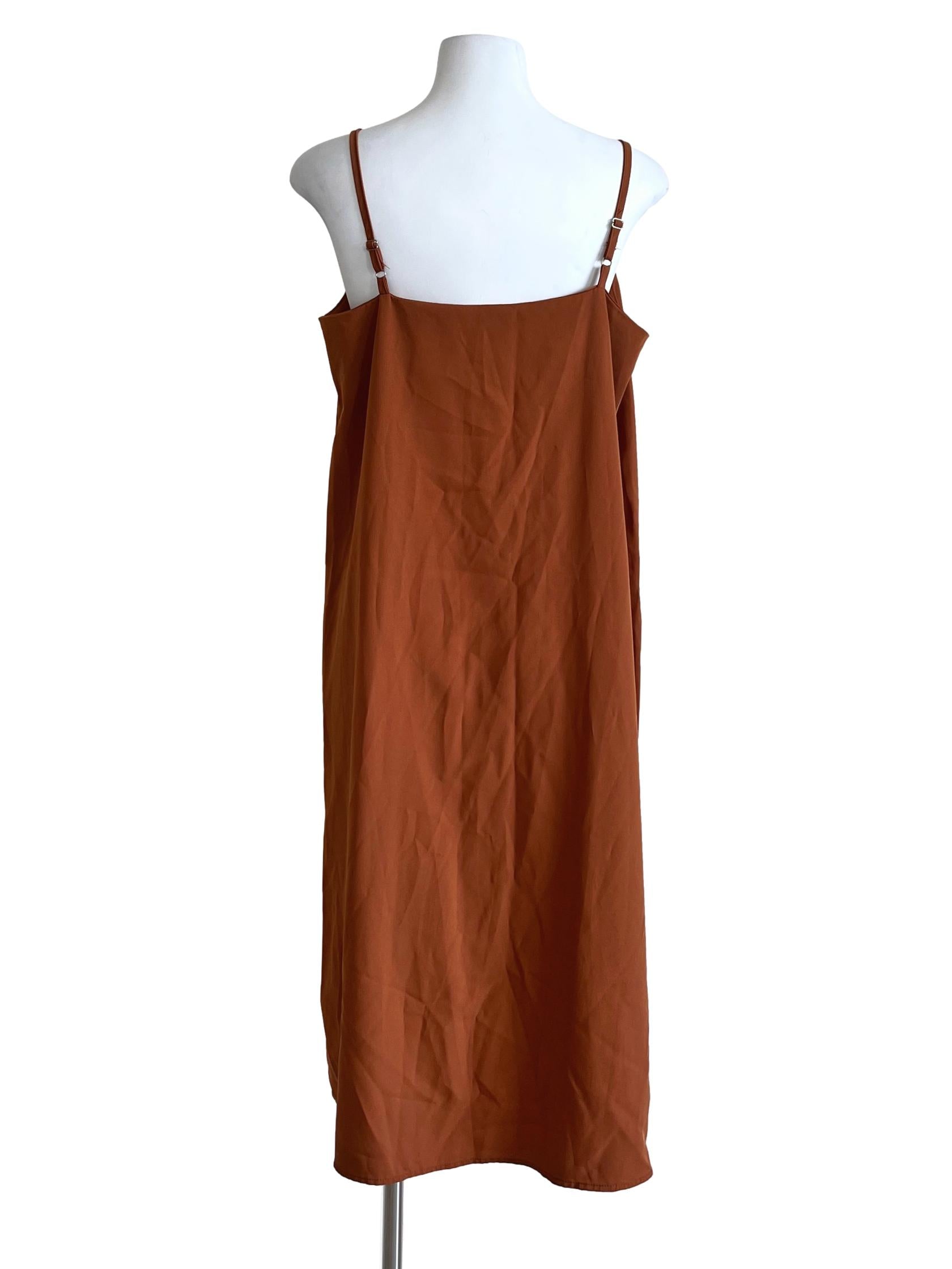 Dark Orange Sleeveless Plain Dress