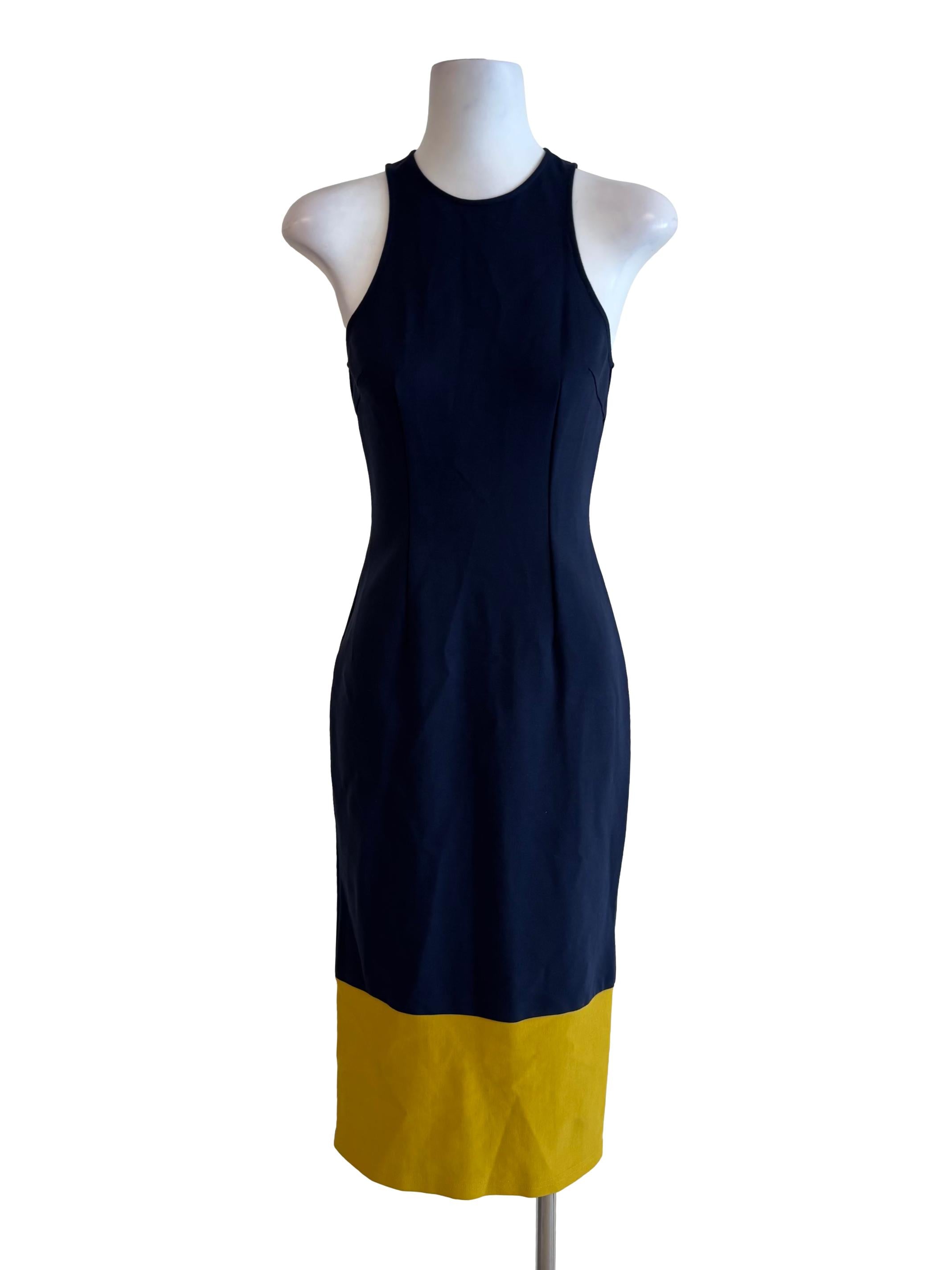 Navy Blue And Mustard Pencil Dress