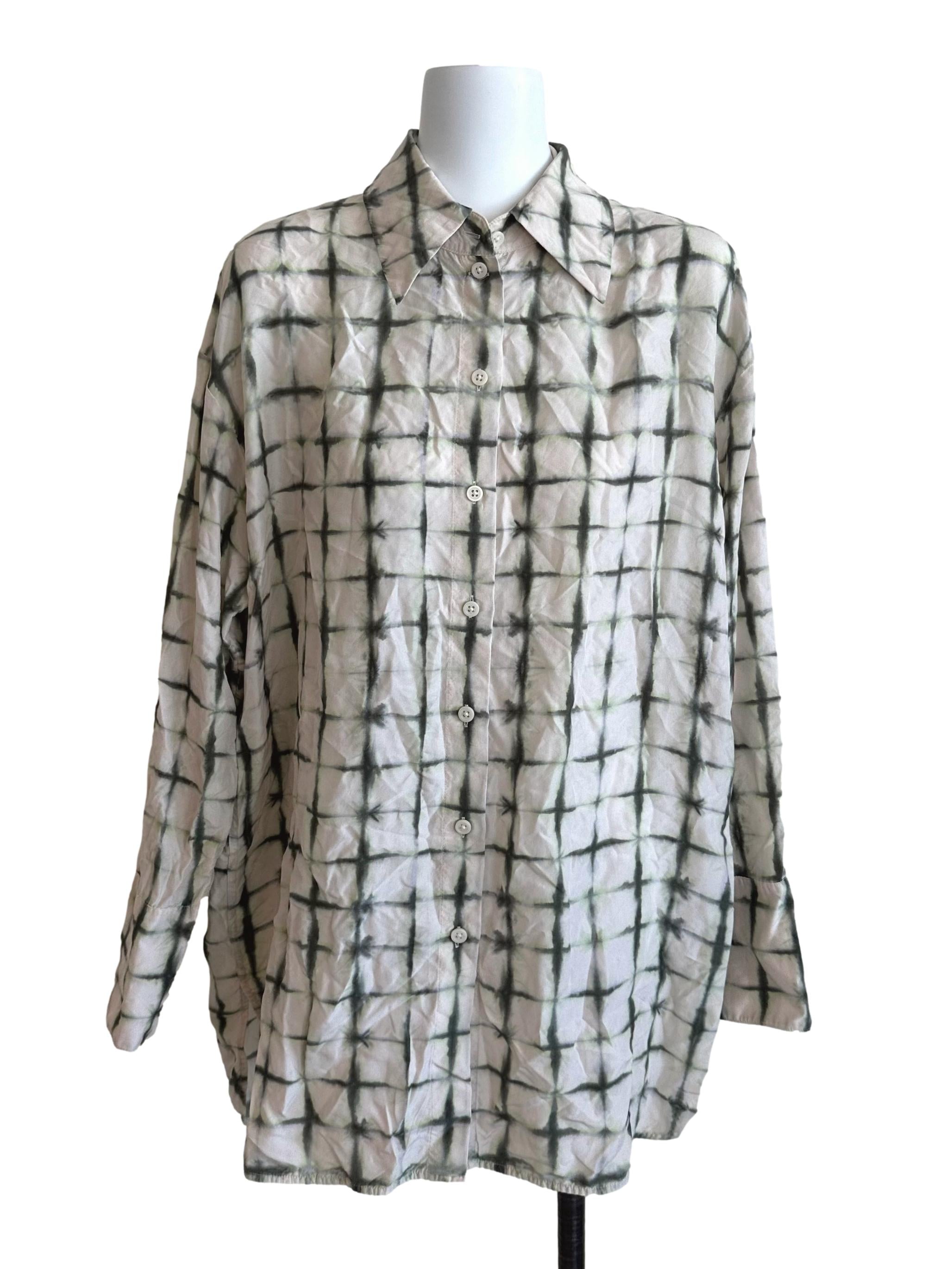 Cream Green Pattern Collar Top