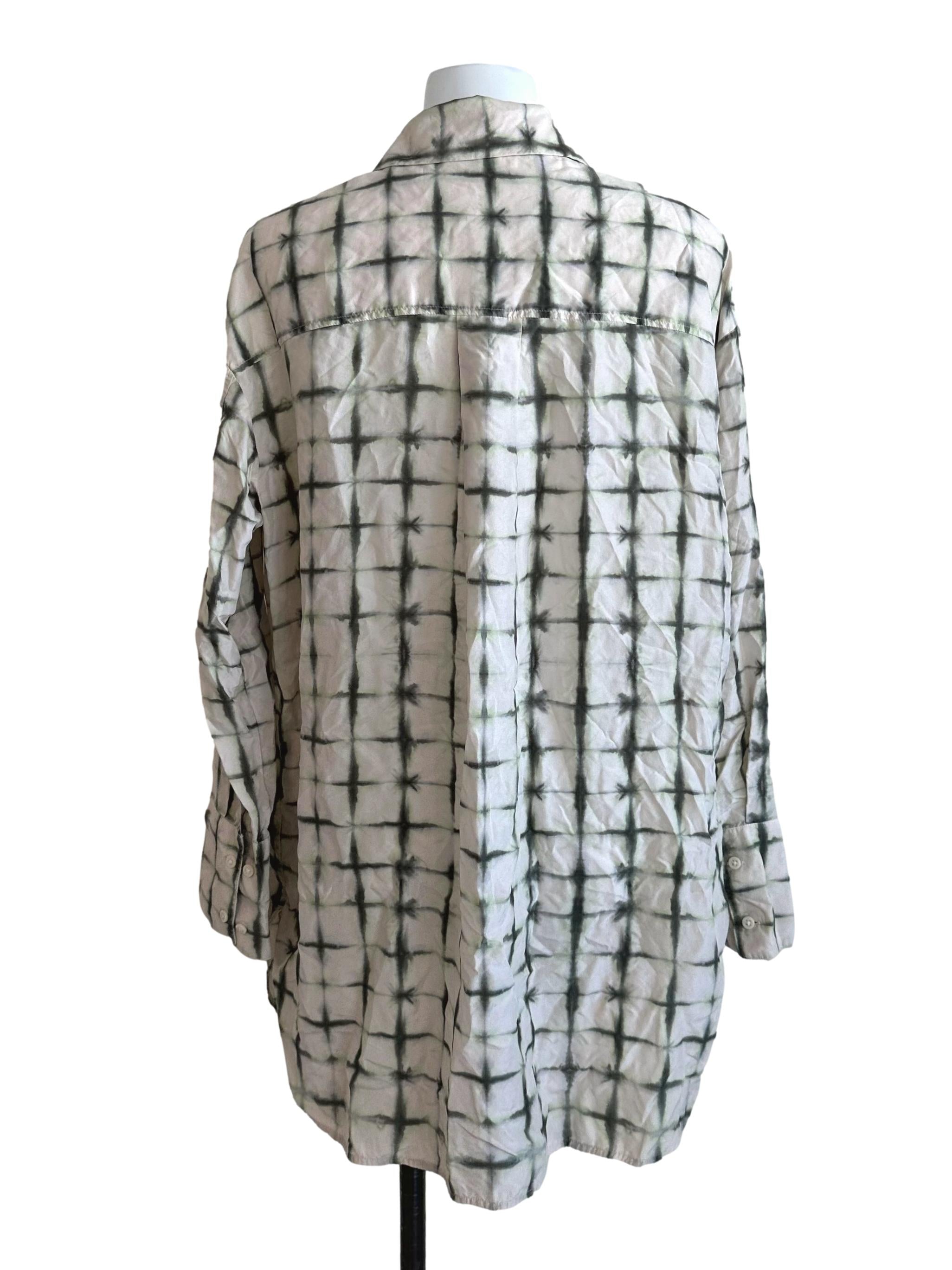 Cream Green Pattern Collar Top