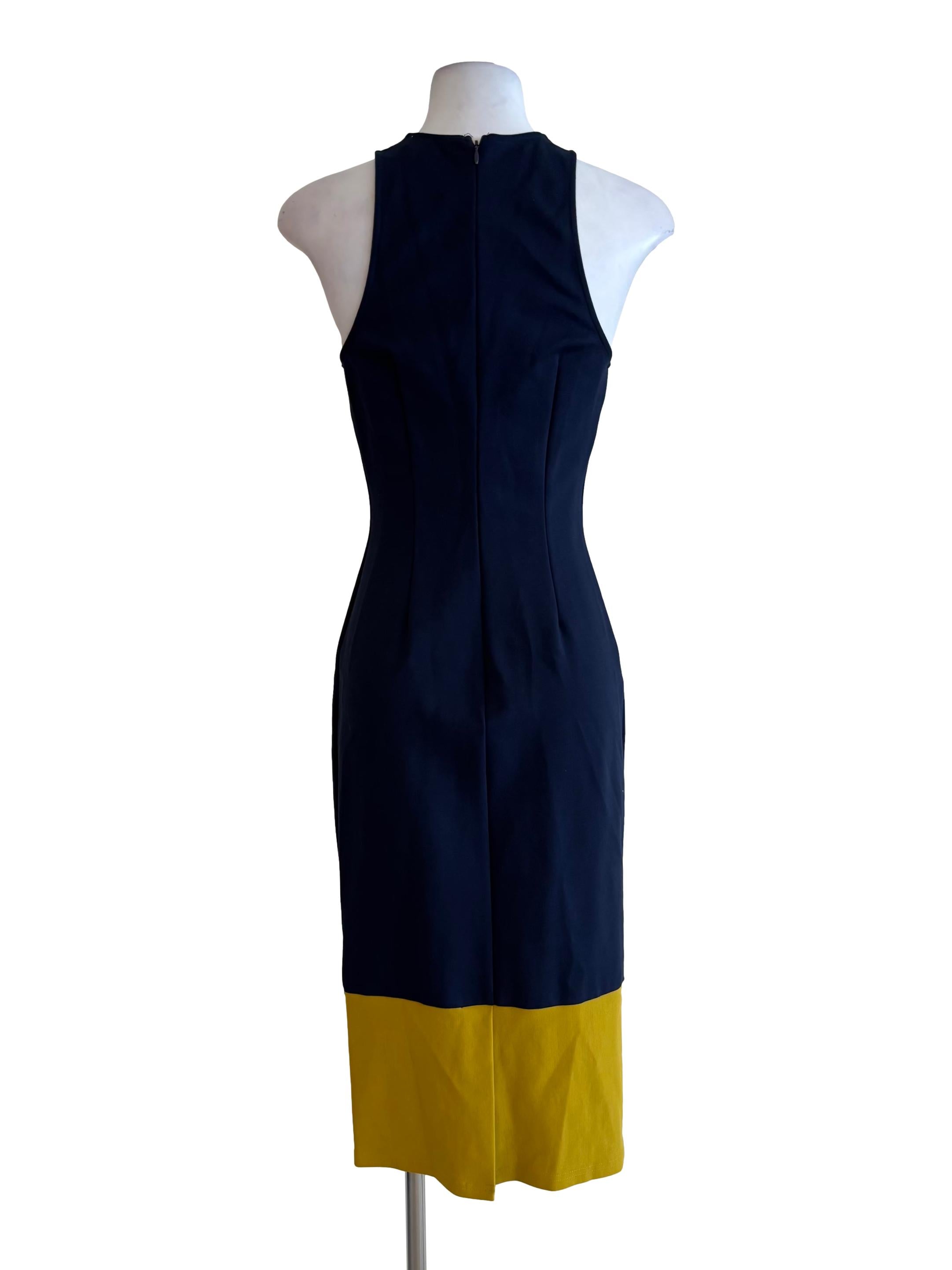 Navy Blue And Mustard Pencil Dress