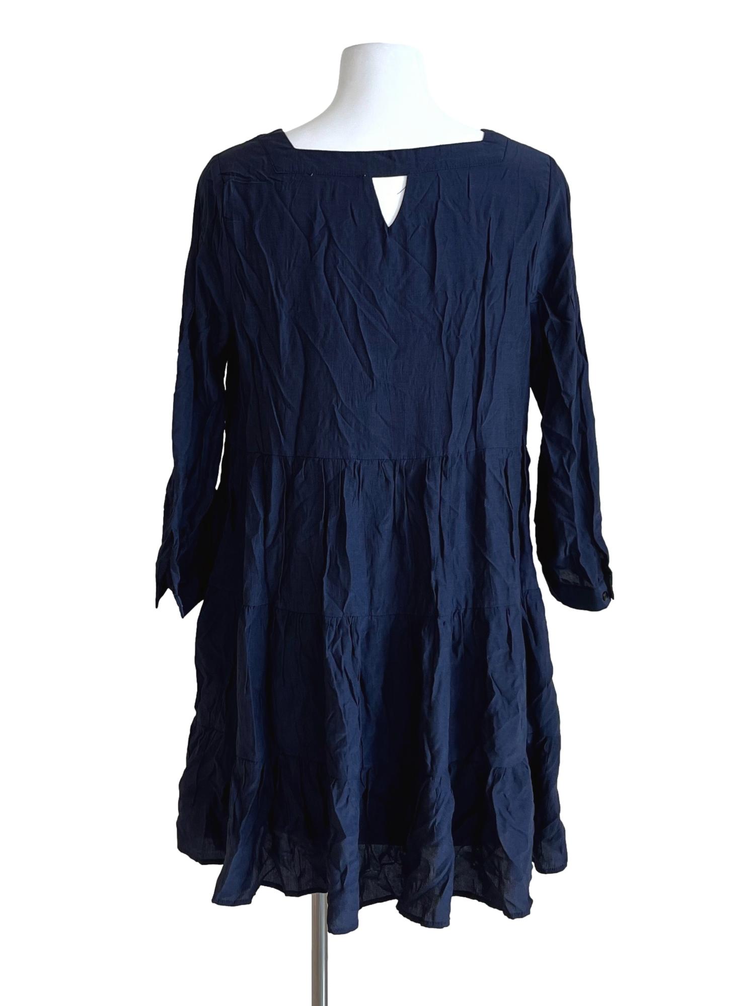 Dark Blue Plain Long Sleeve Dress