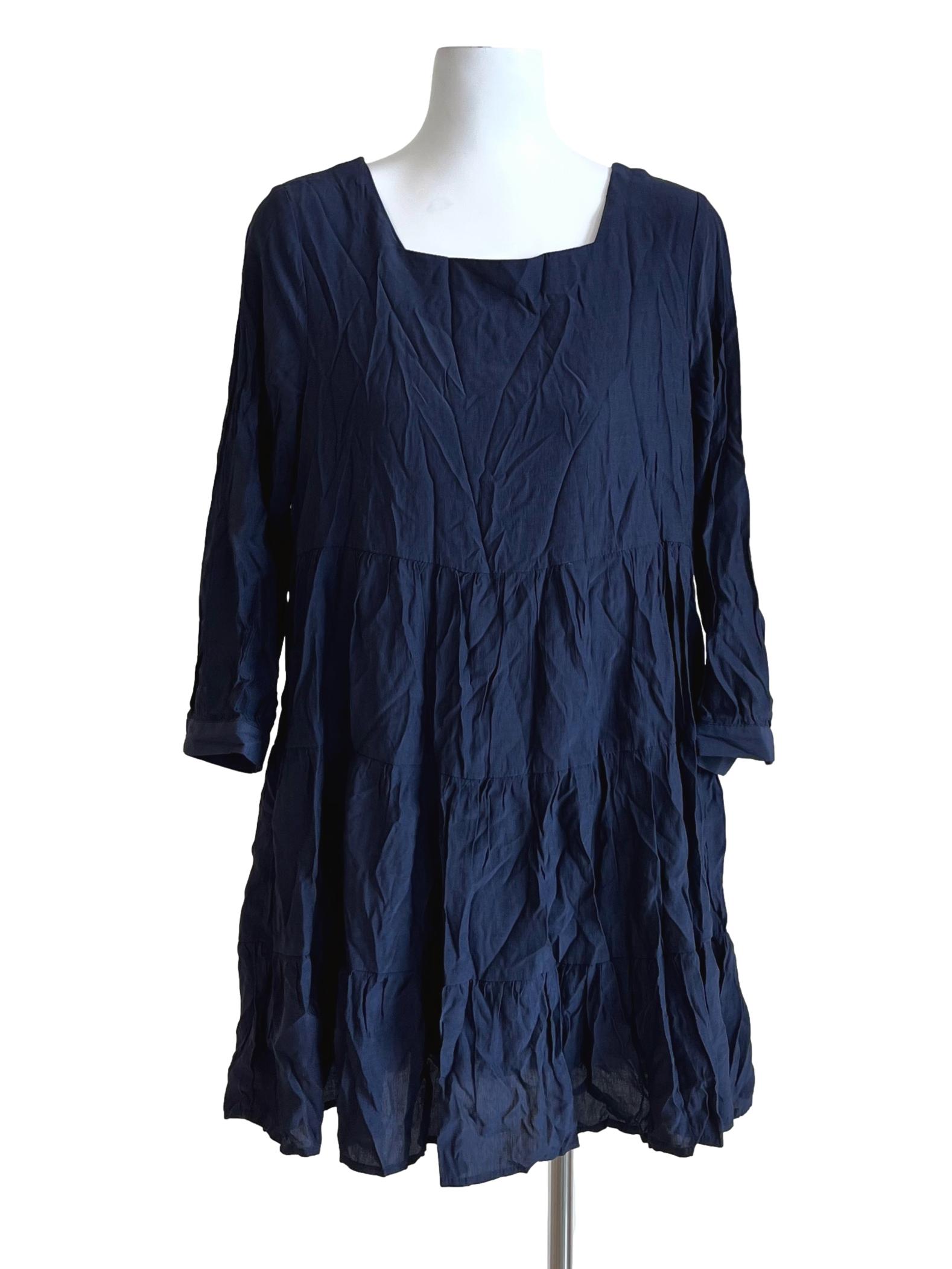 Dark Blue Plain Long Sleeve Dress