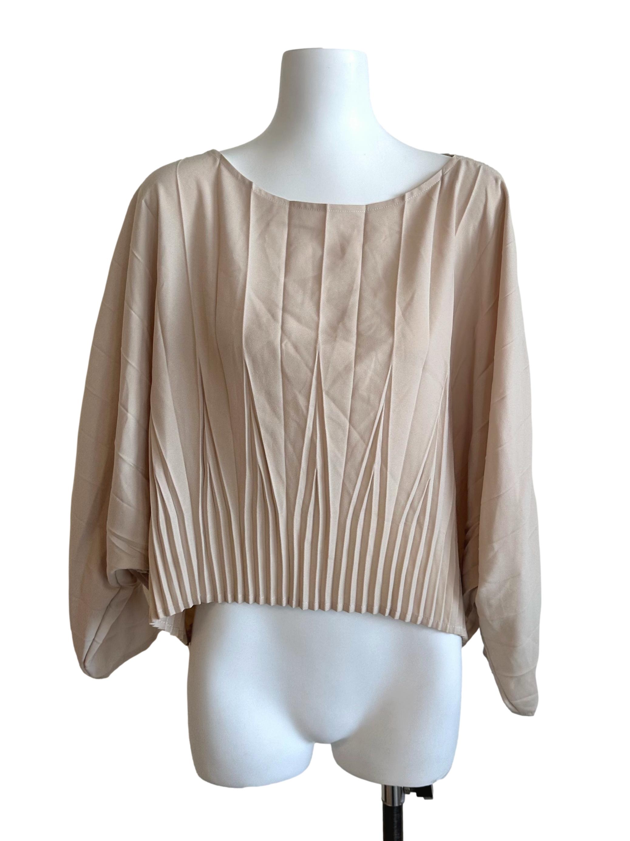 Khaki Beige Pleated Batwing Top