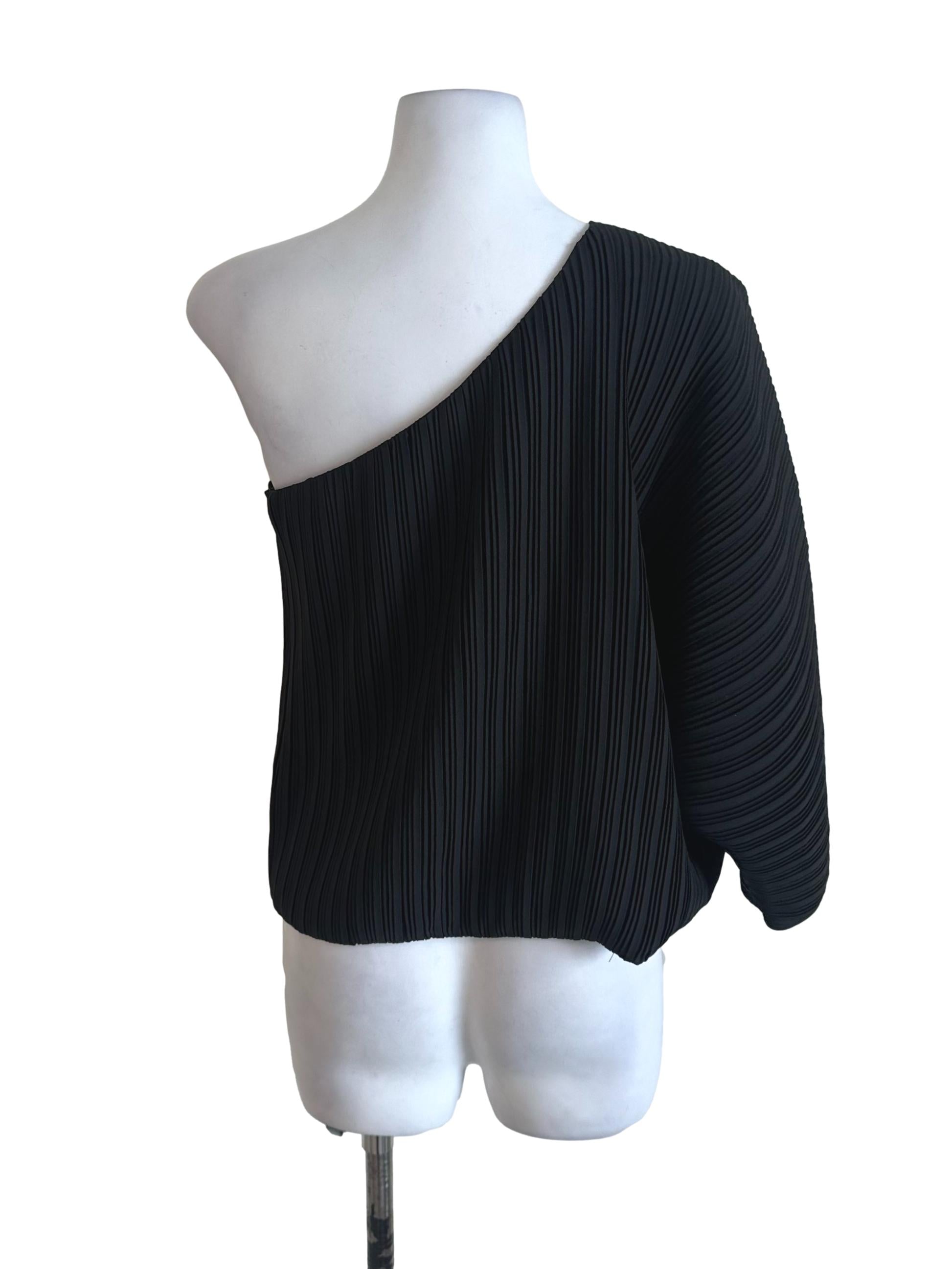 Black Pleated Asymmetric Top