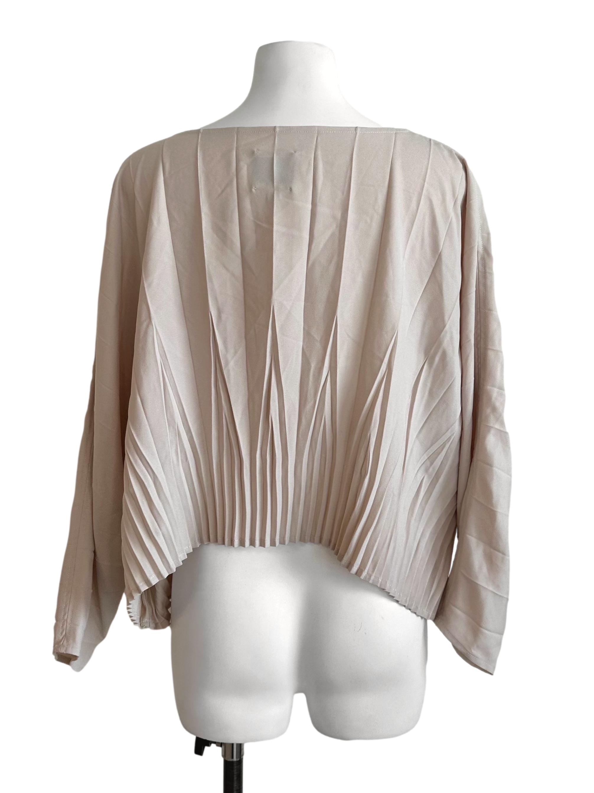 Khaki Beige Pleated Batwing Top