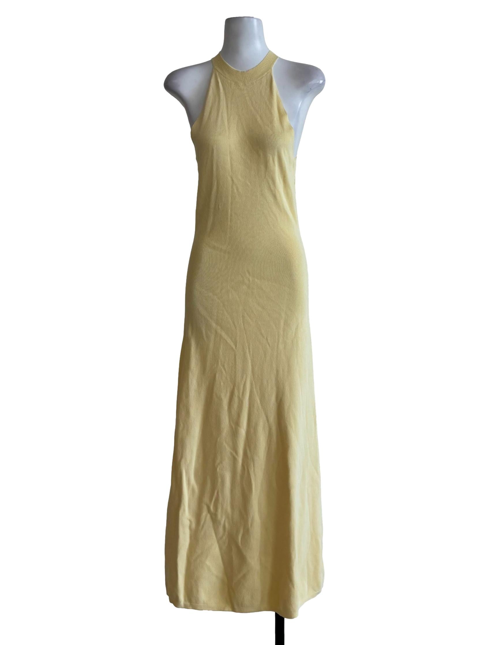 Butter Yellow Apron Neck Ribbed Dress