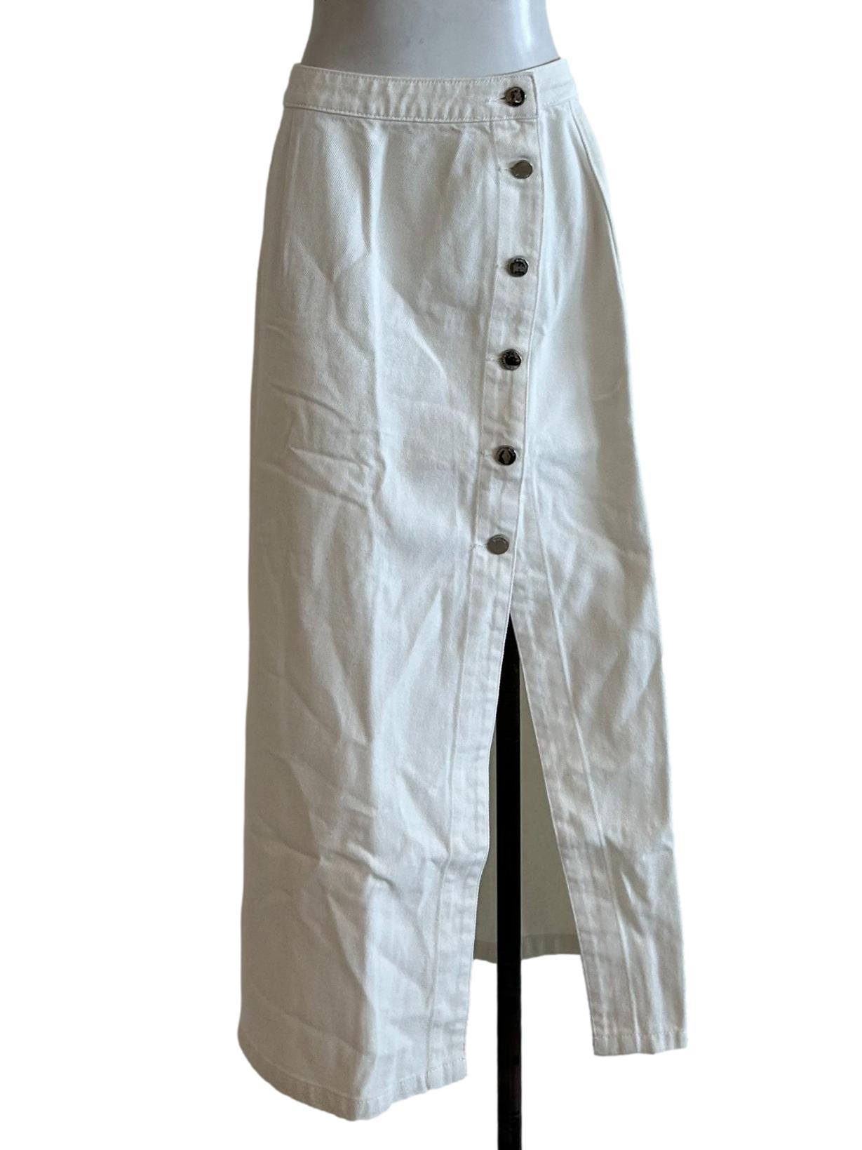 White Denim Button Slit Skirt