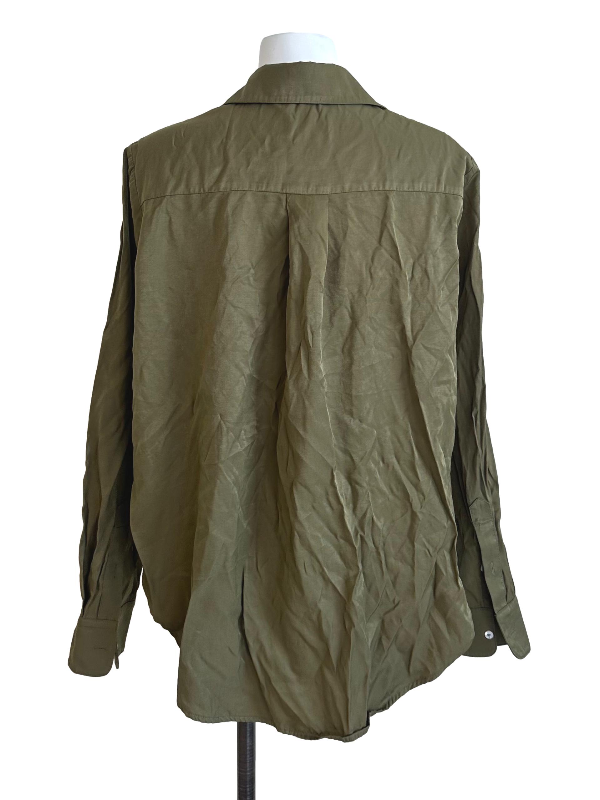 Army Green Curved Hem Rayon Shirt OSN