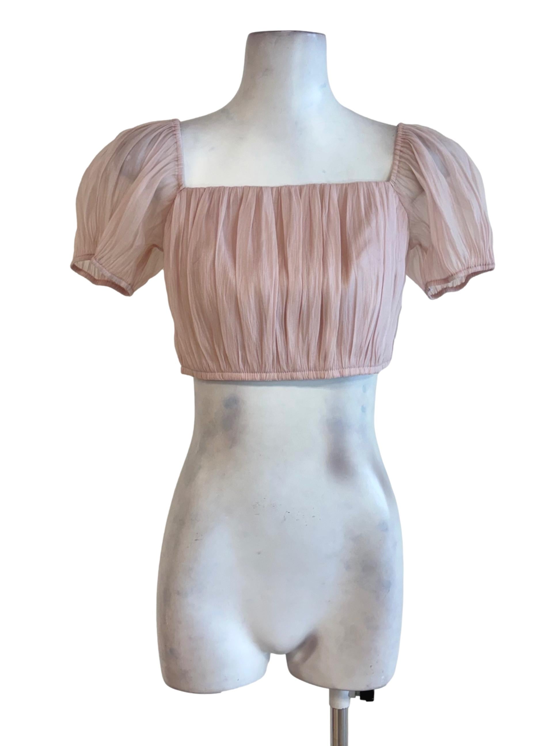 Light Pink Pleated Puff Crop Top