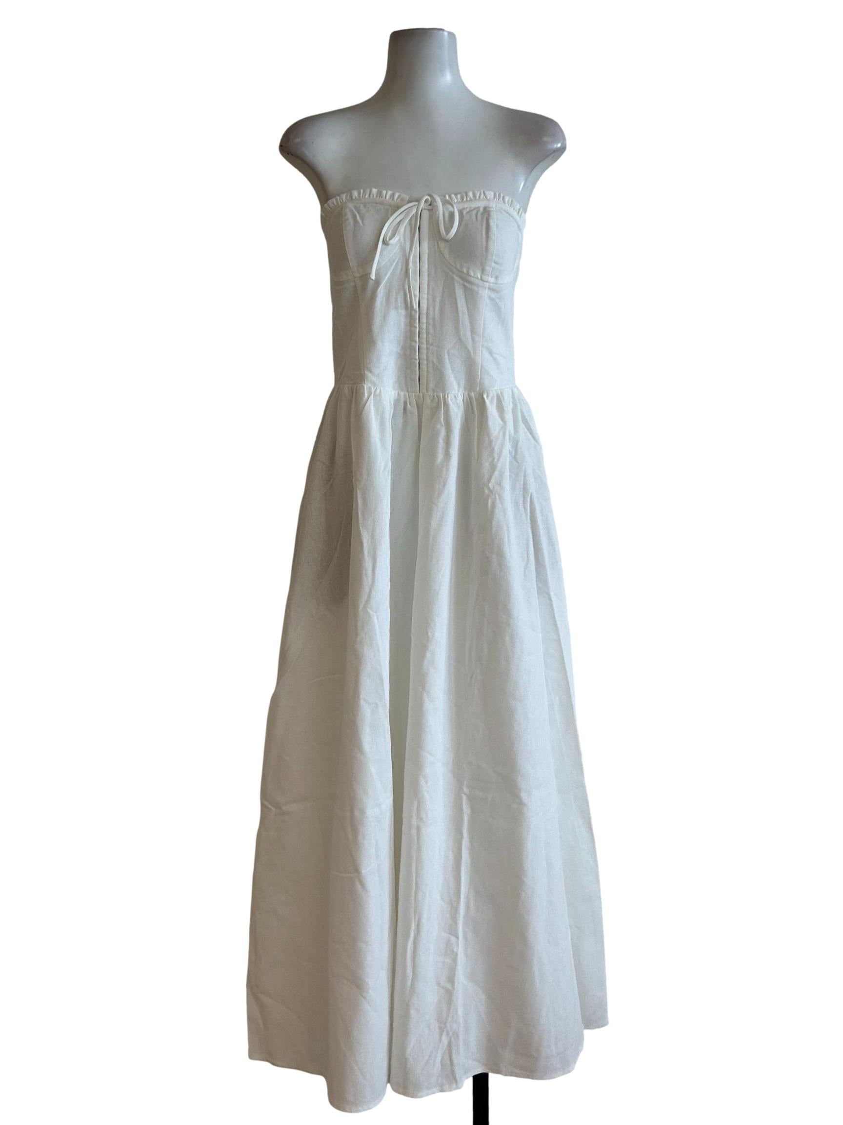 White Linen Sweetheart Corset Dress