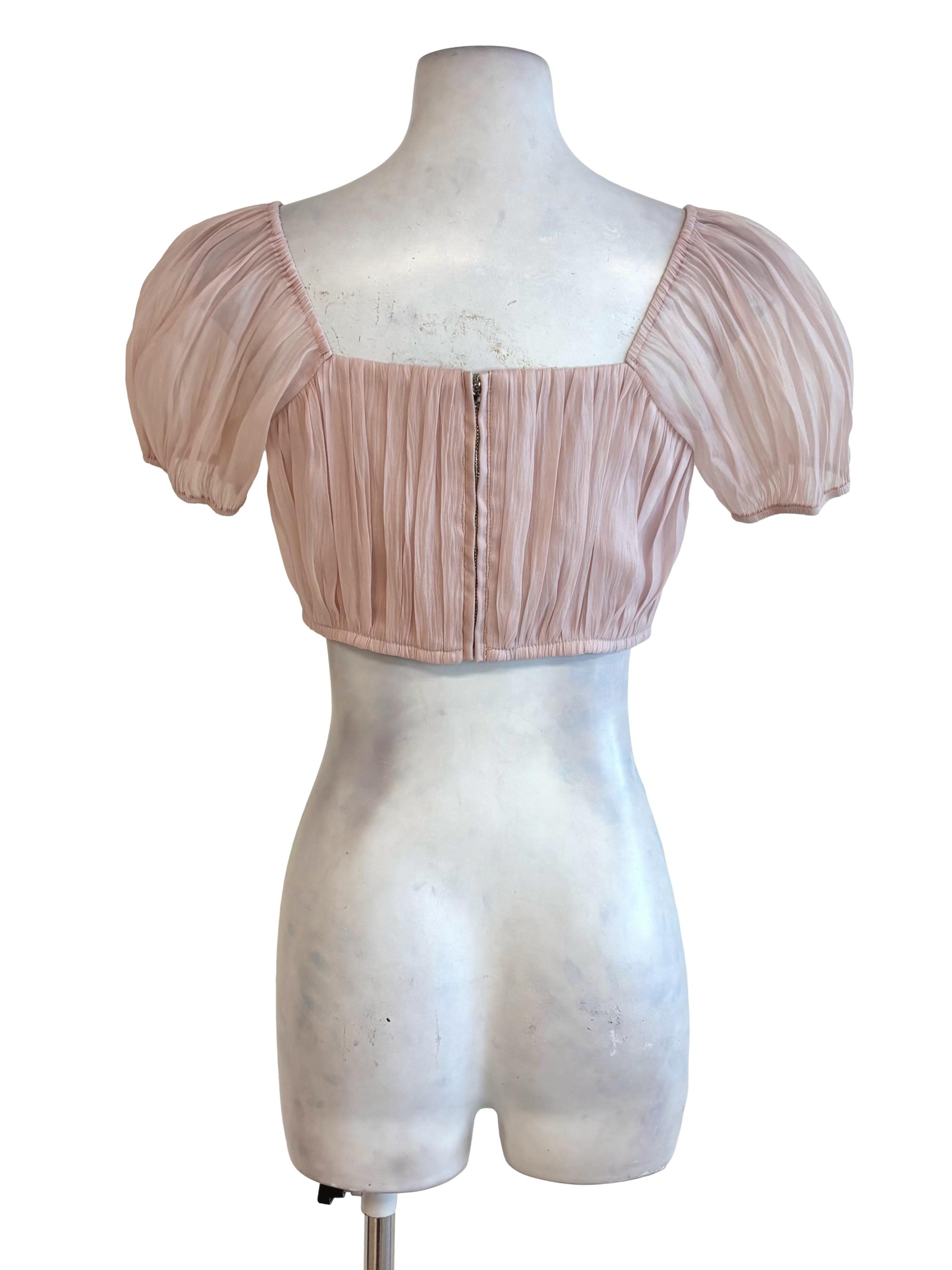 Light Pink Pleated Puff Crop Top