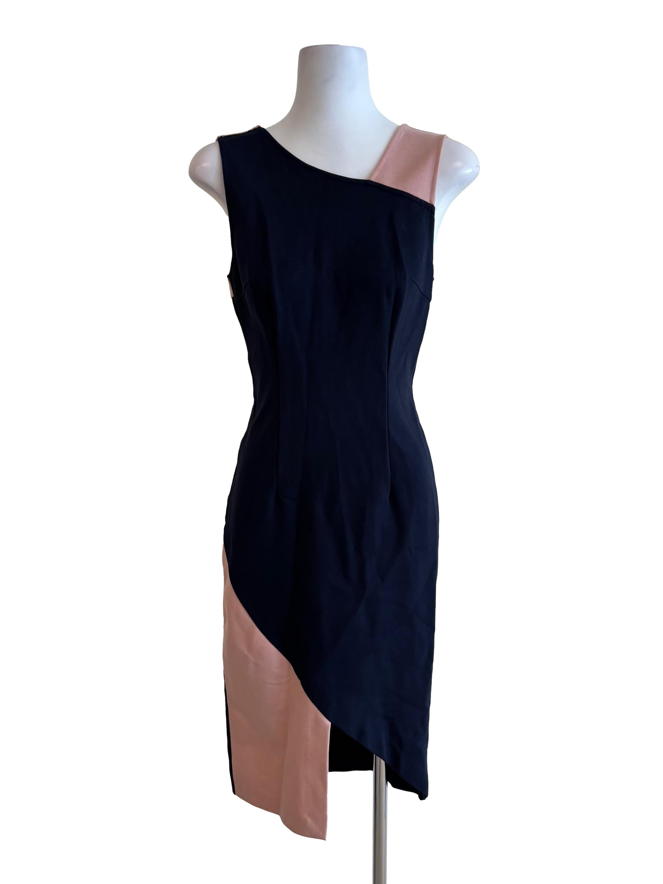 Midnight Blue And Pink Sleeveless Pencil Dress