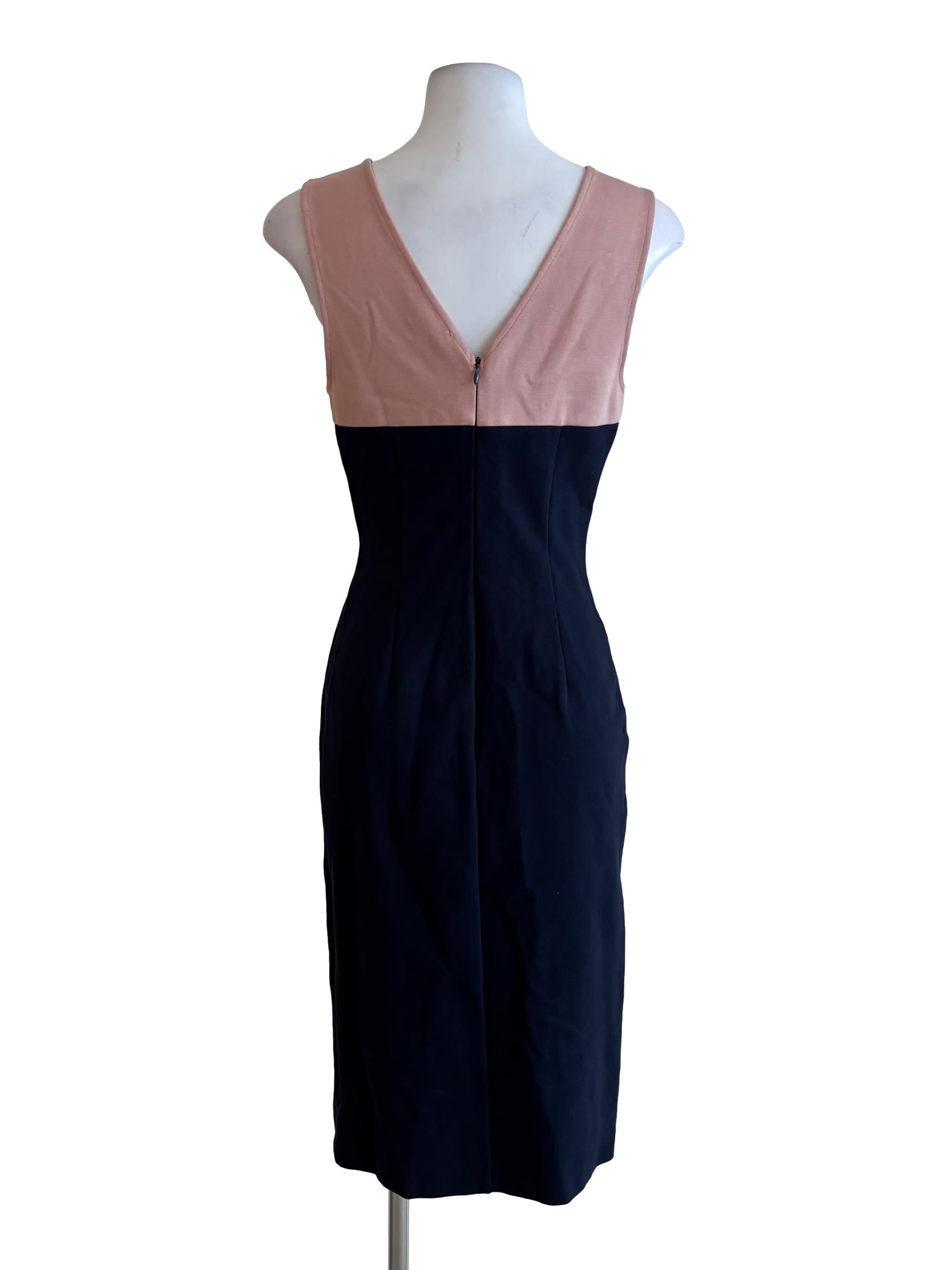 Midnight Blue And Pink Sleeveless Pencil Dress