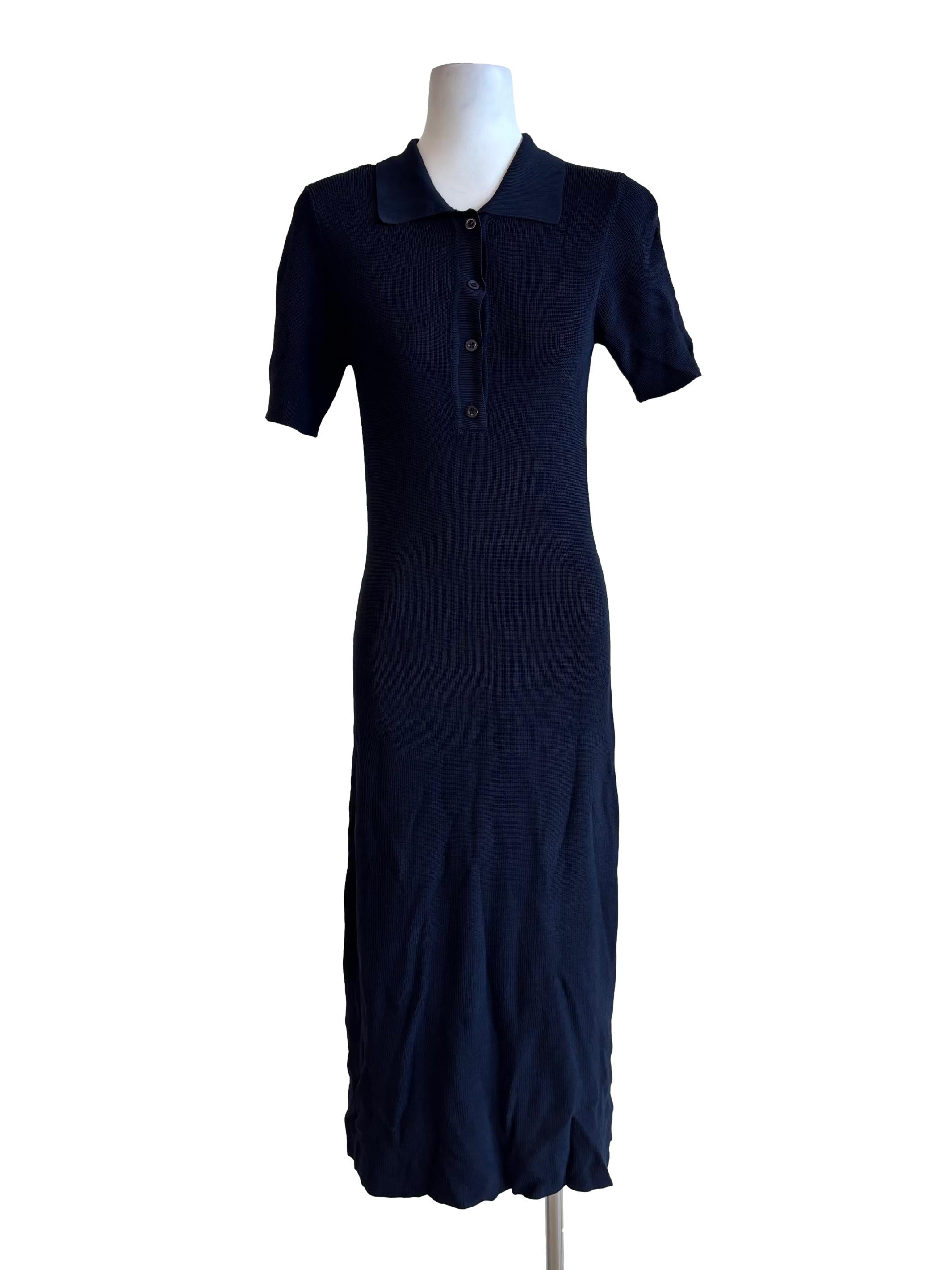 Navy Blue Ribbed Polo Dress