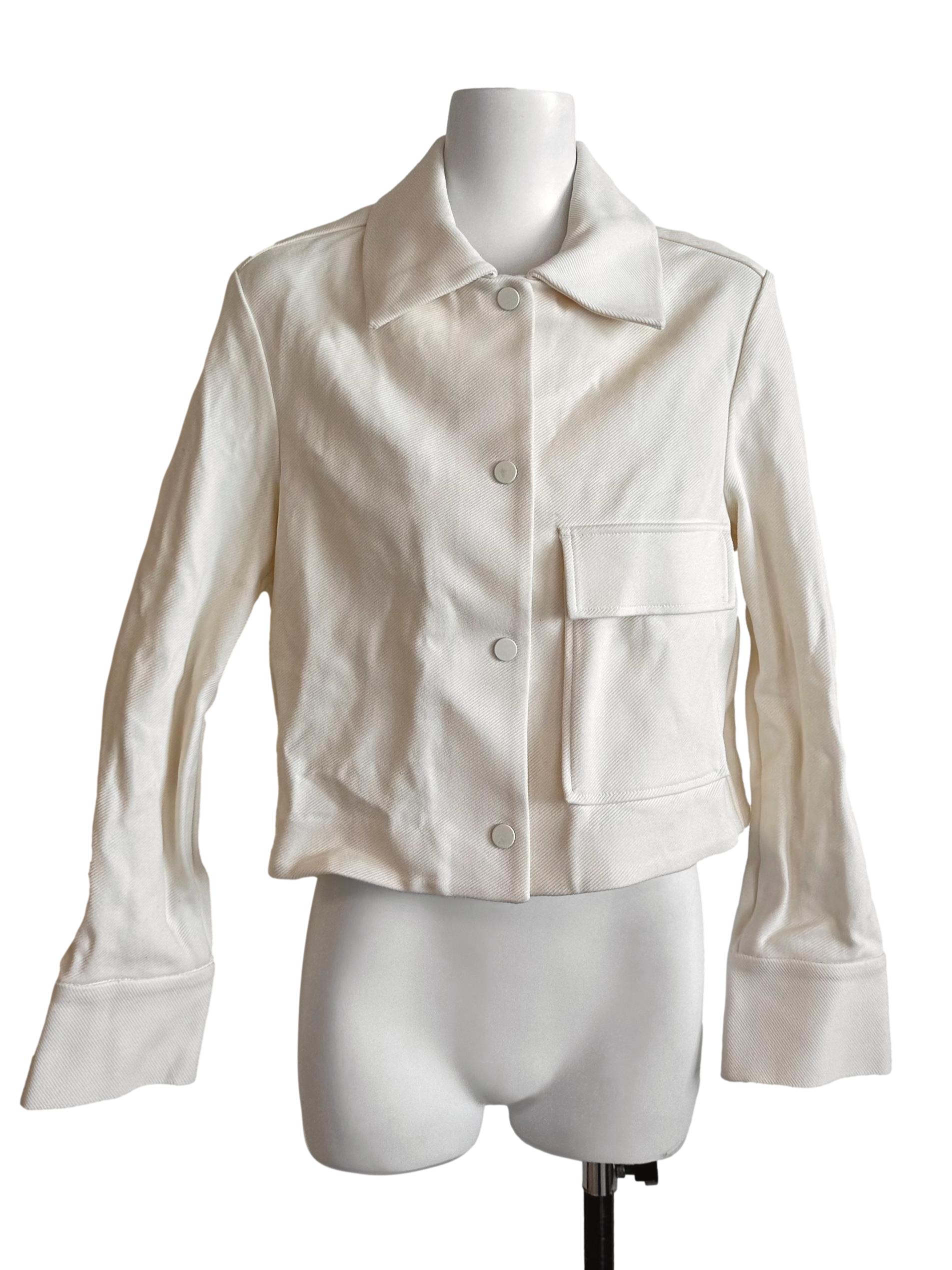 Cream White Textured Button Jacket
