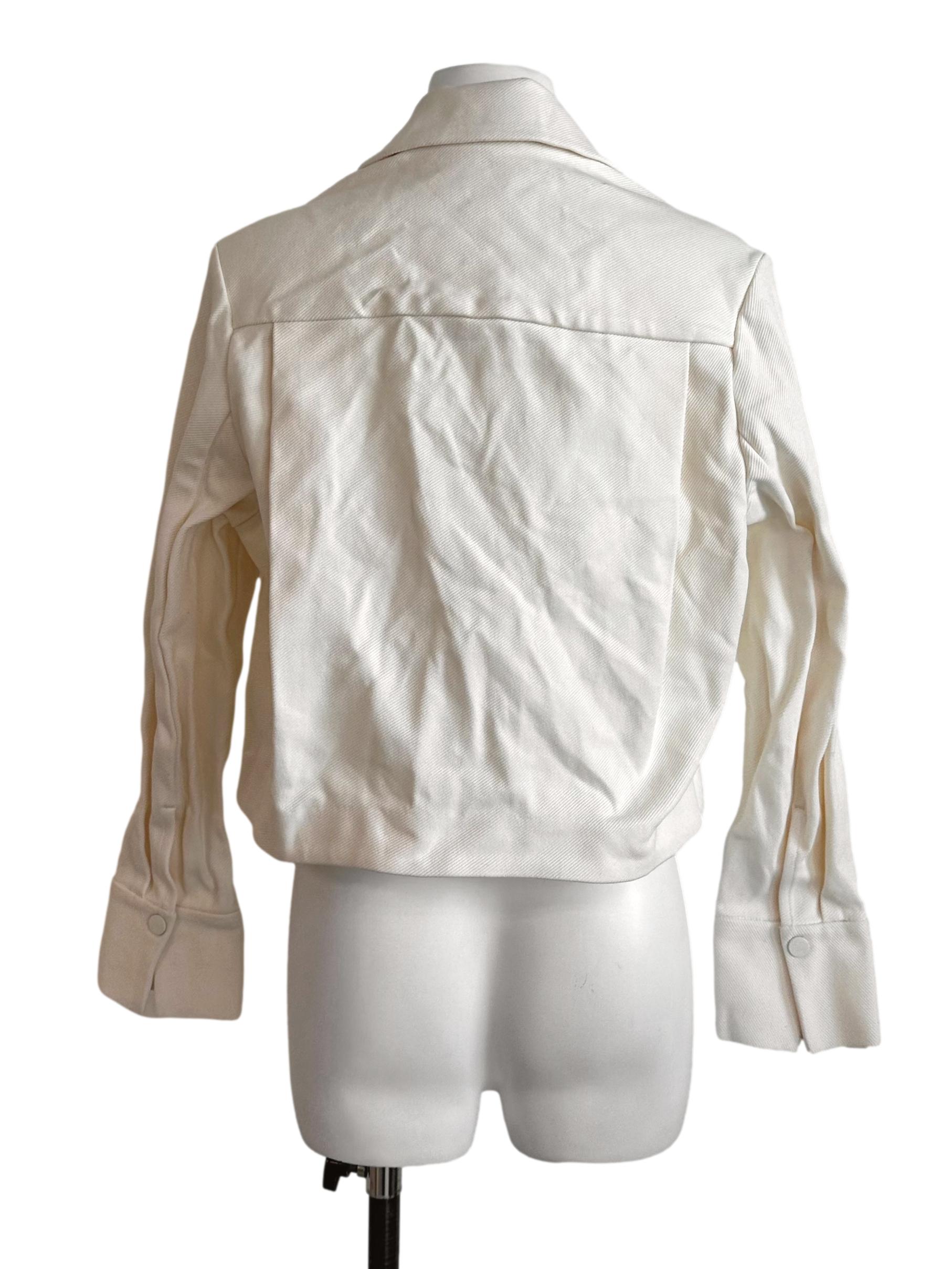 Cream White Textured Button Jacket
