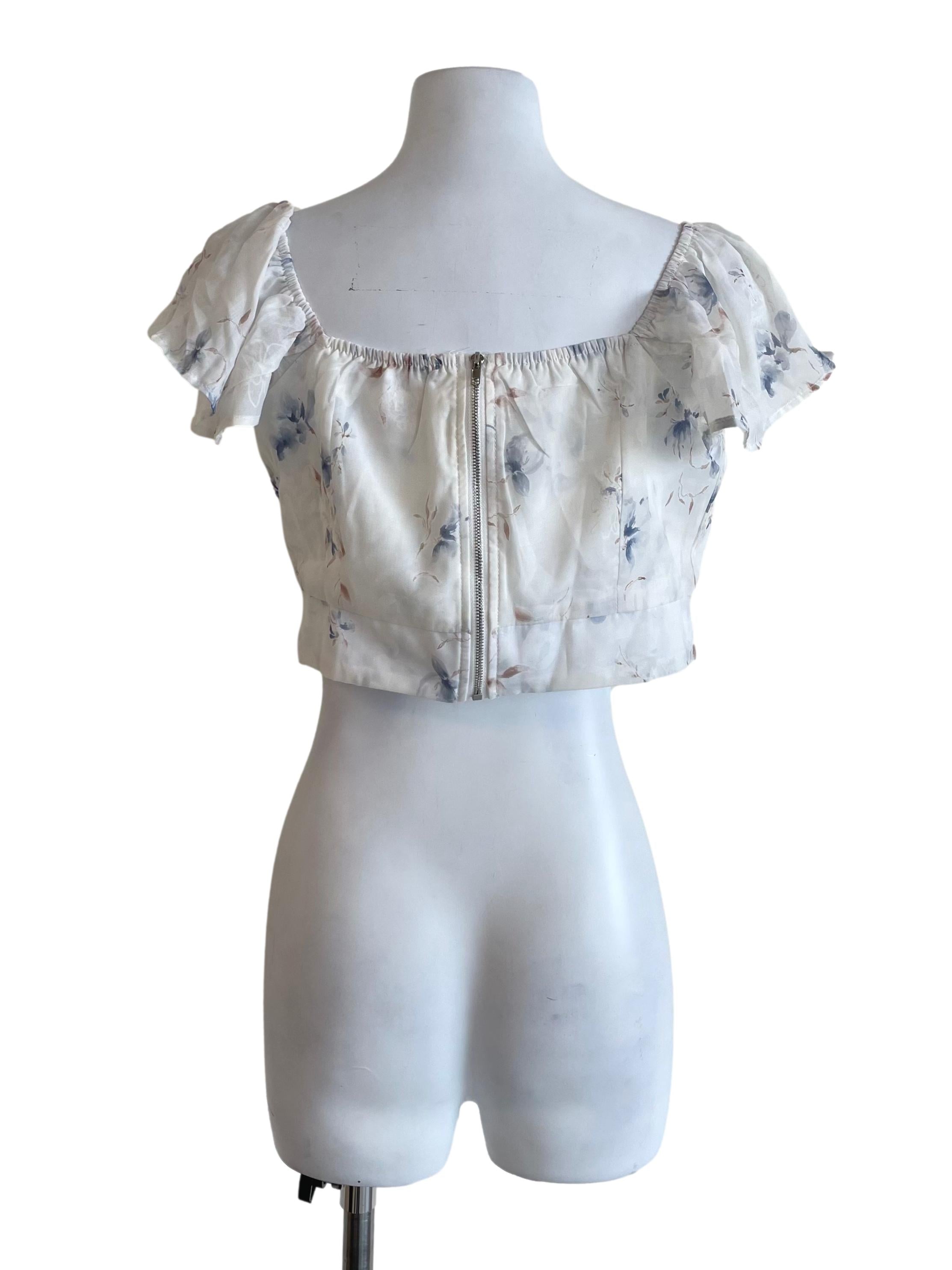 Powder Floral Chiffon Crop Top