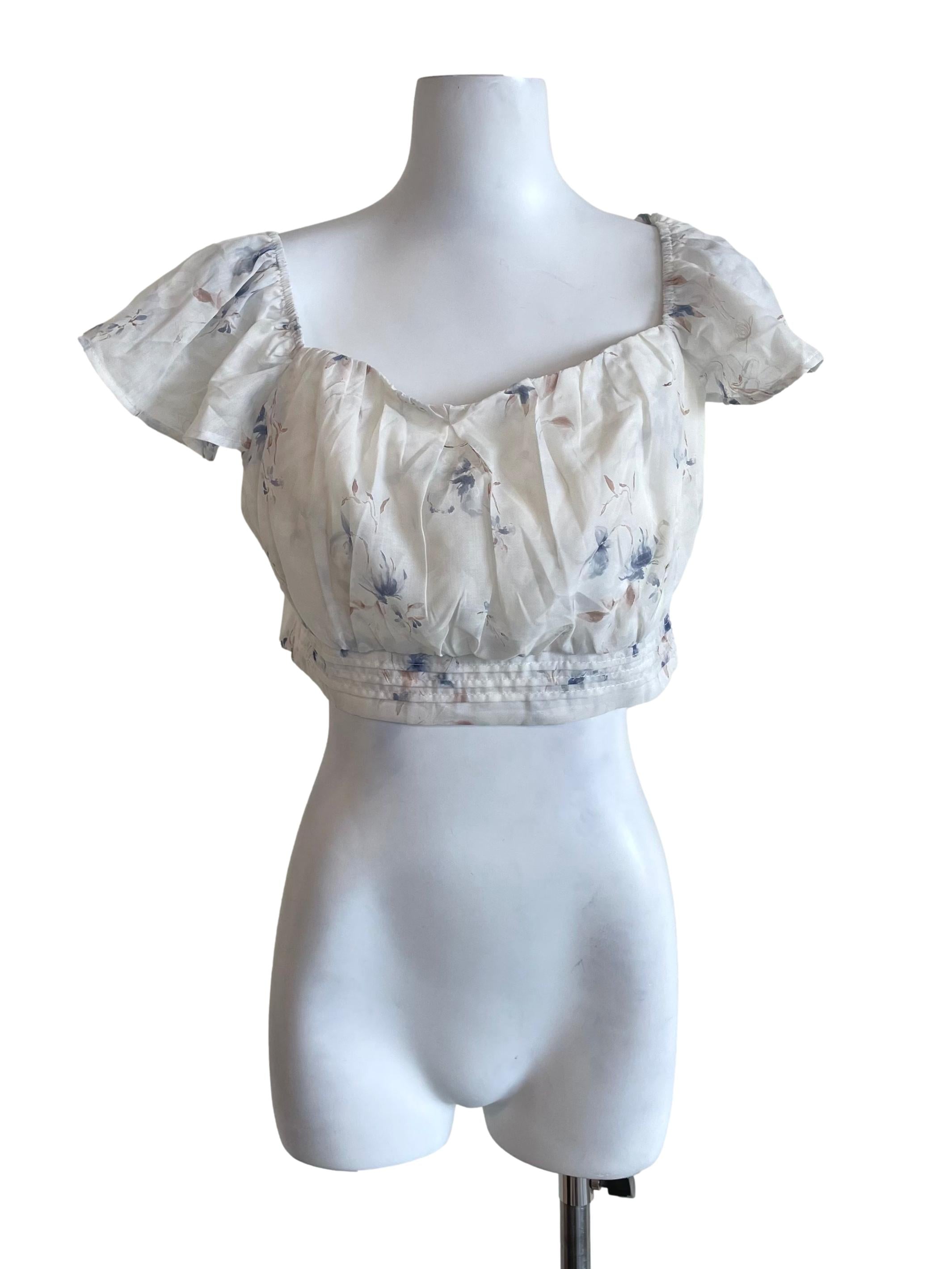 Powder Floral Chiffon Crop Top