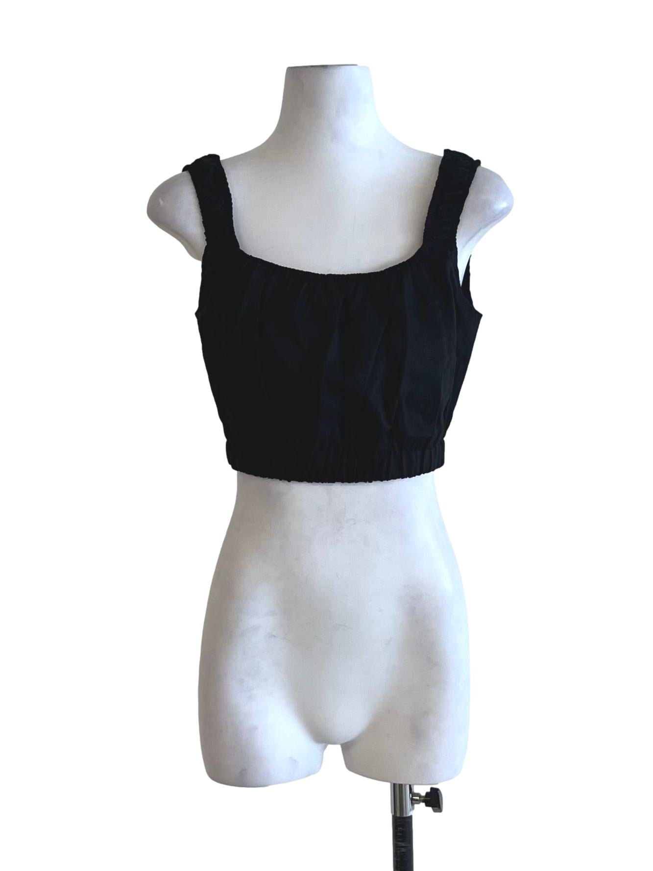 Black Textured Linen Crop Top OSN