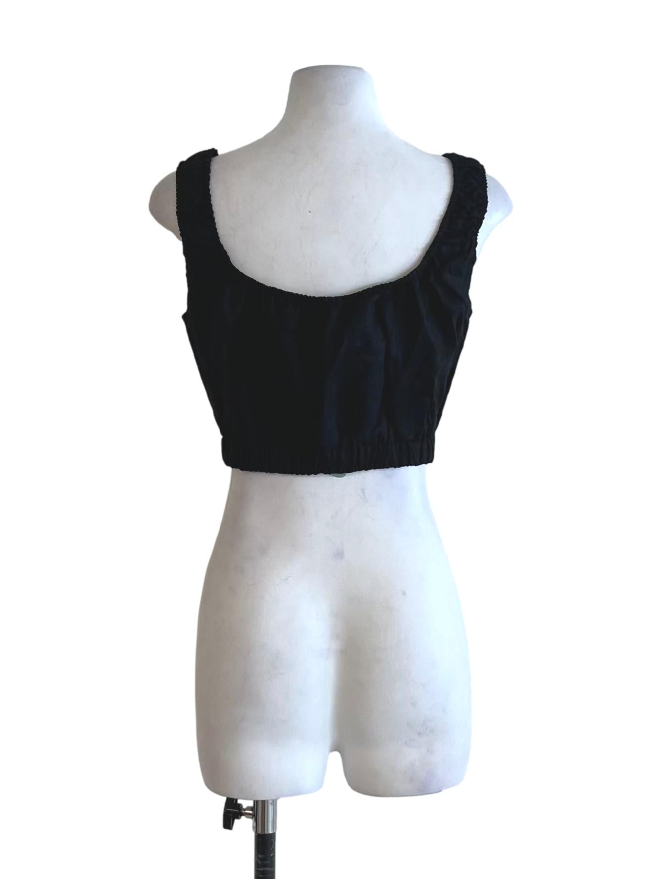Black Textured Linen Crop Top OSN
