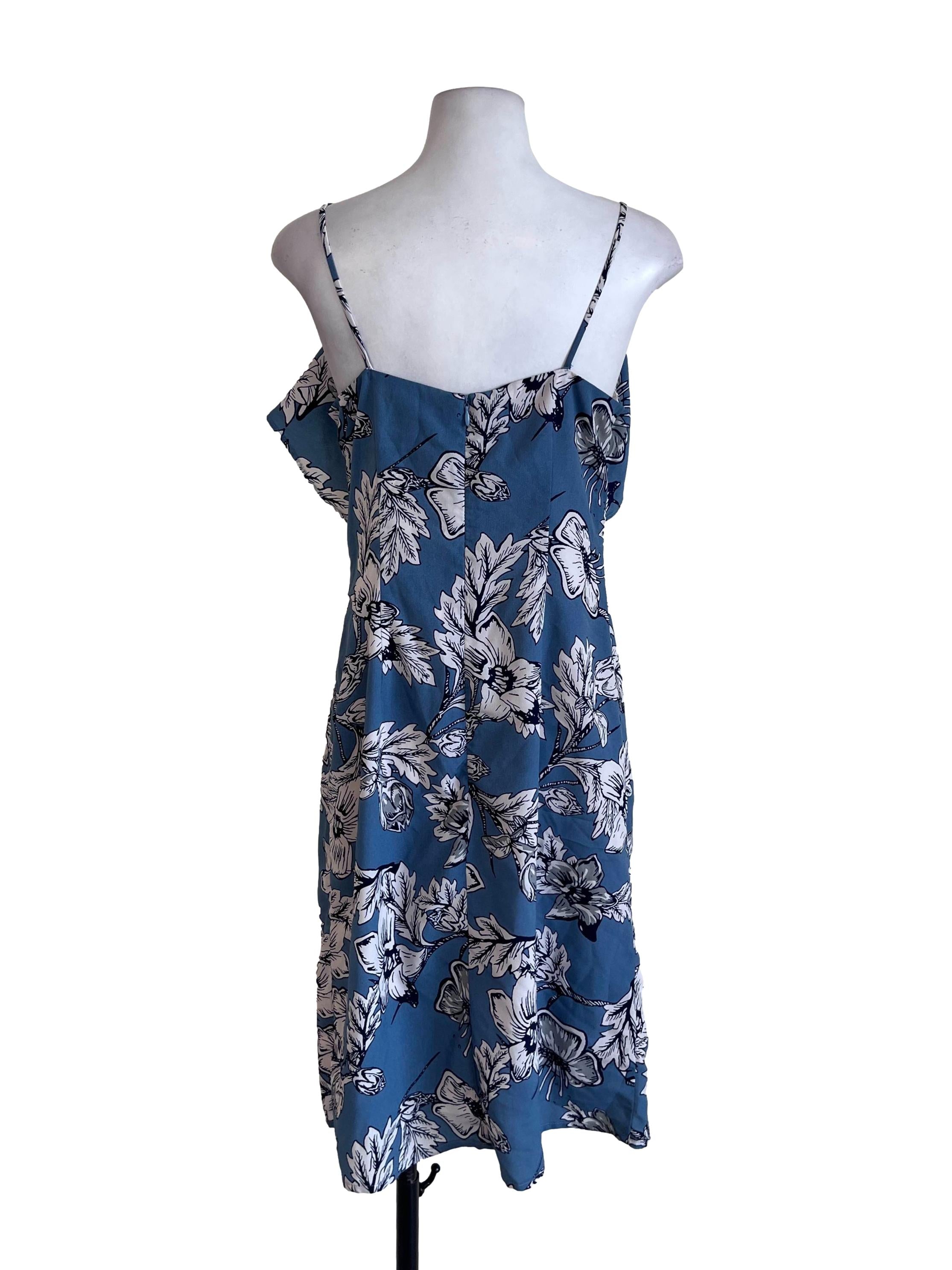 Blue Floral Pattern Slip Dress