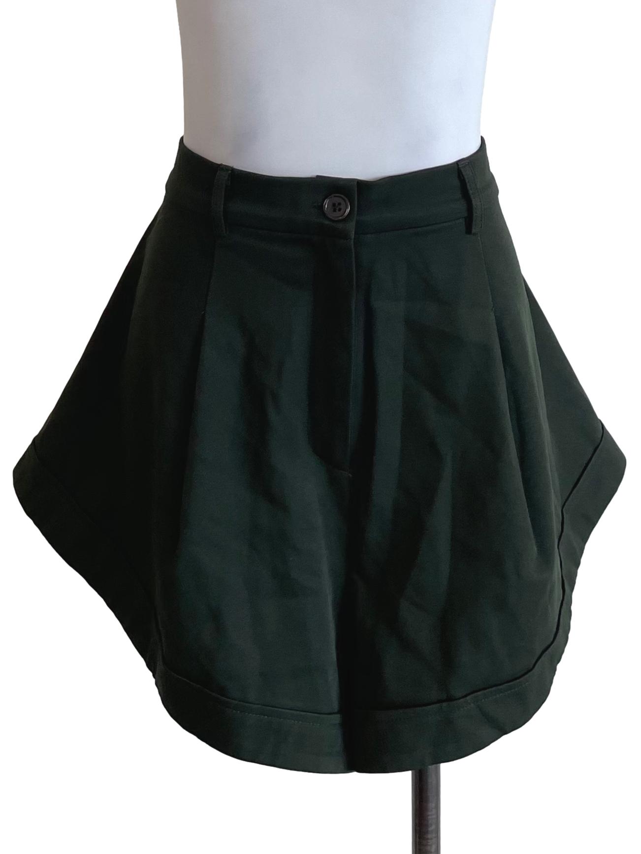Dark Green Pleated Cuffed Shorts