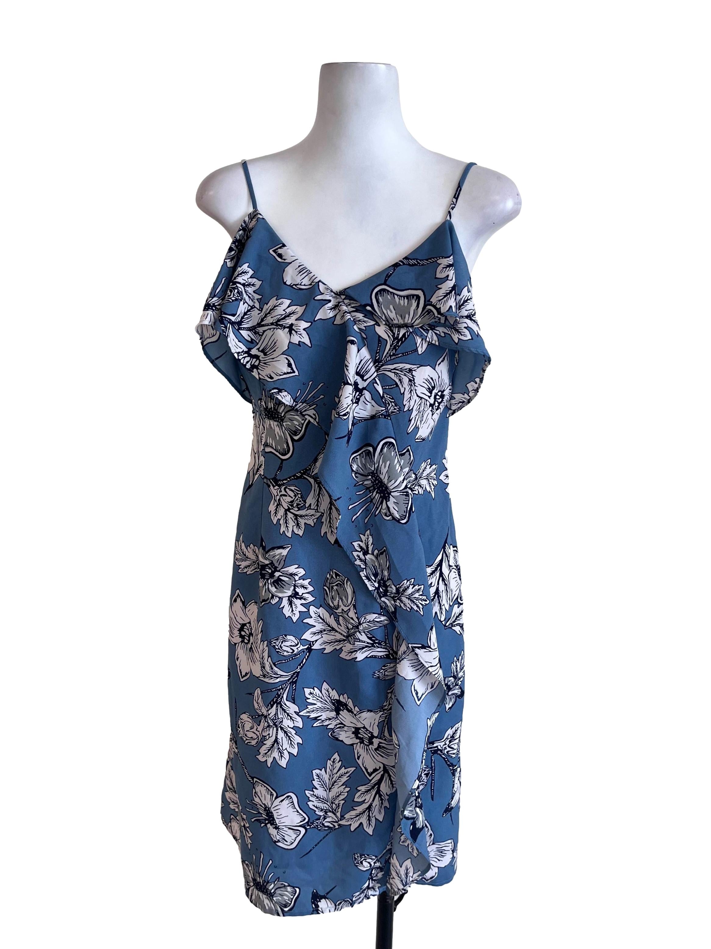 Blue Floral Pattern Slip Dress