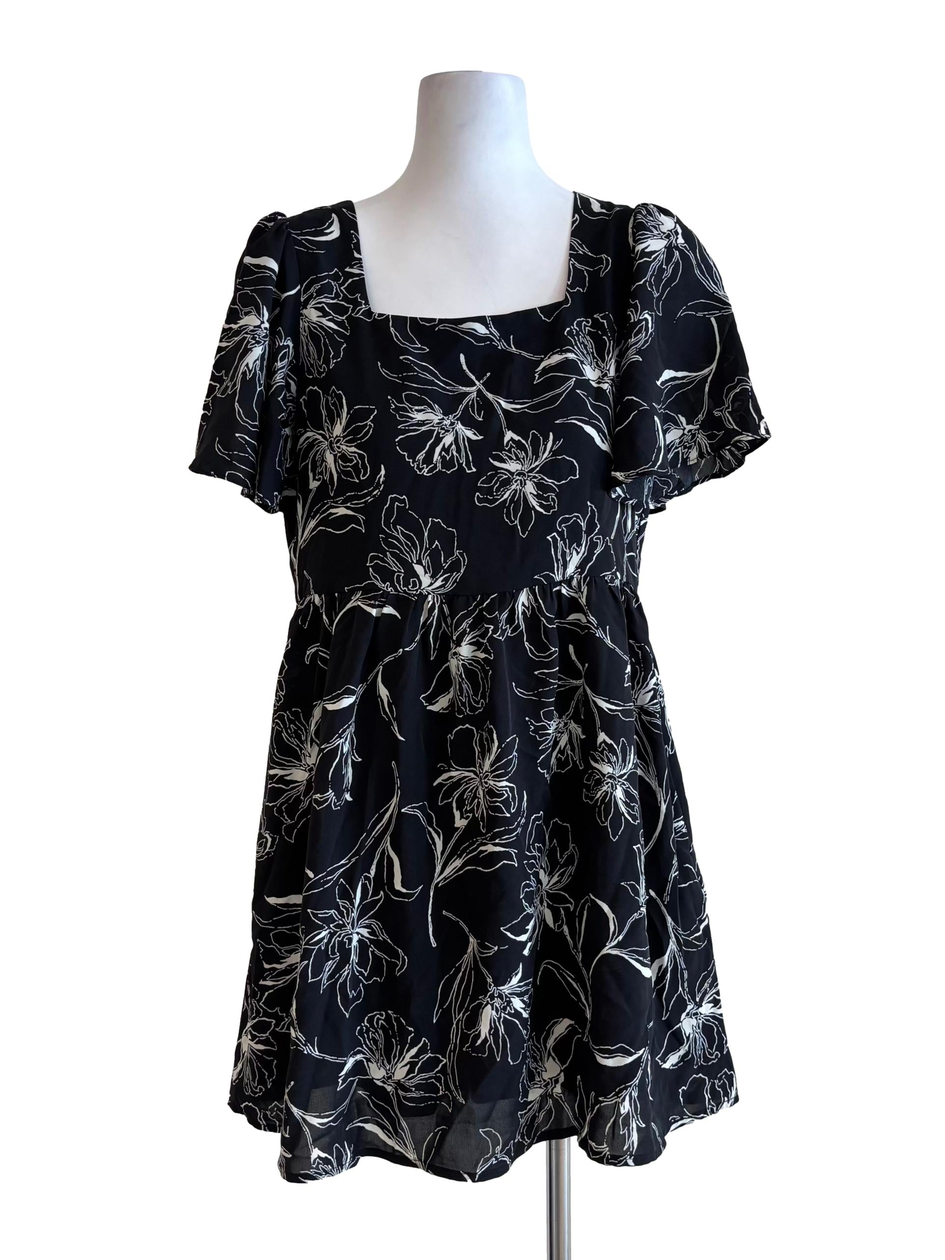 Black And White Floral Mini Dress