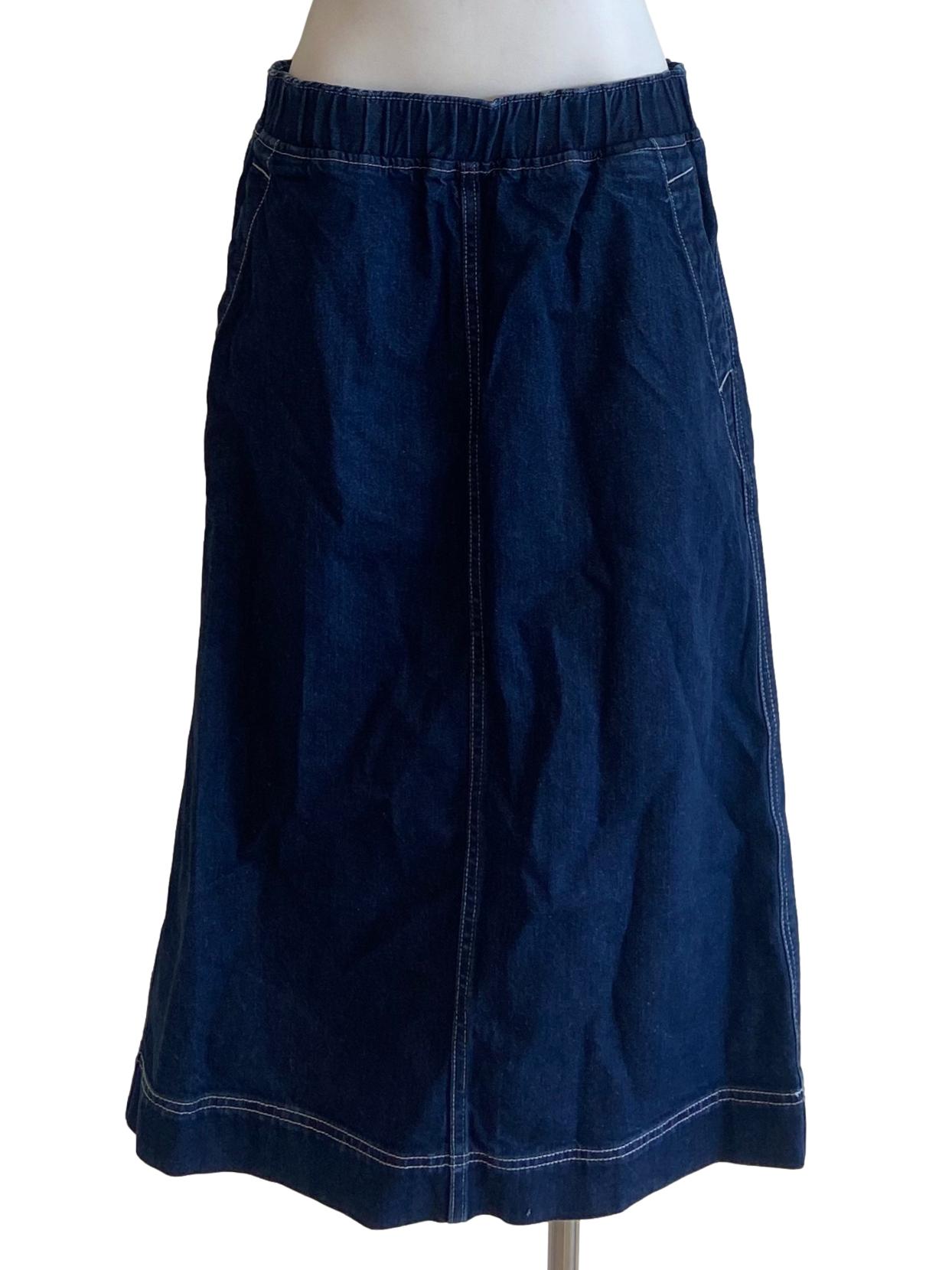 Blue Denim Herringbone Slit Skirts