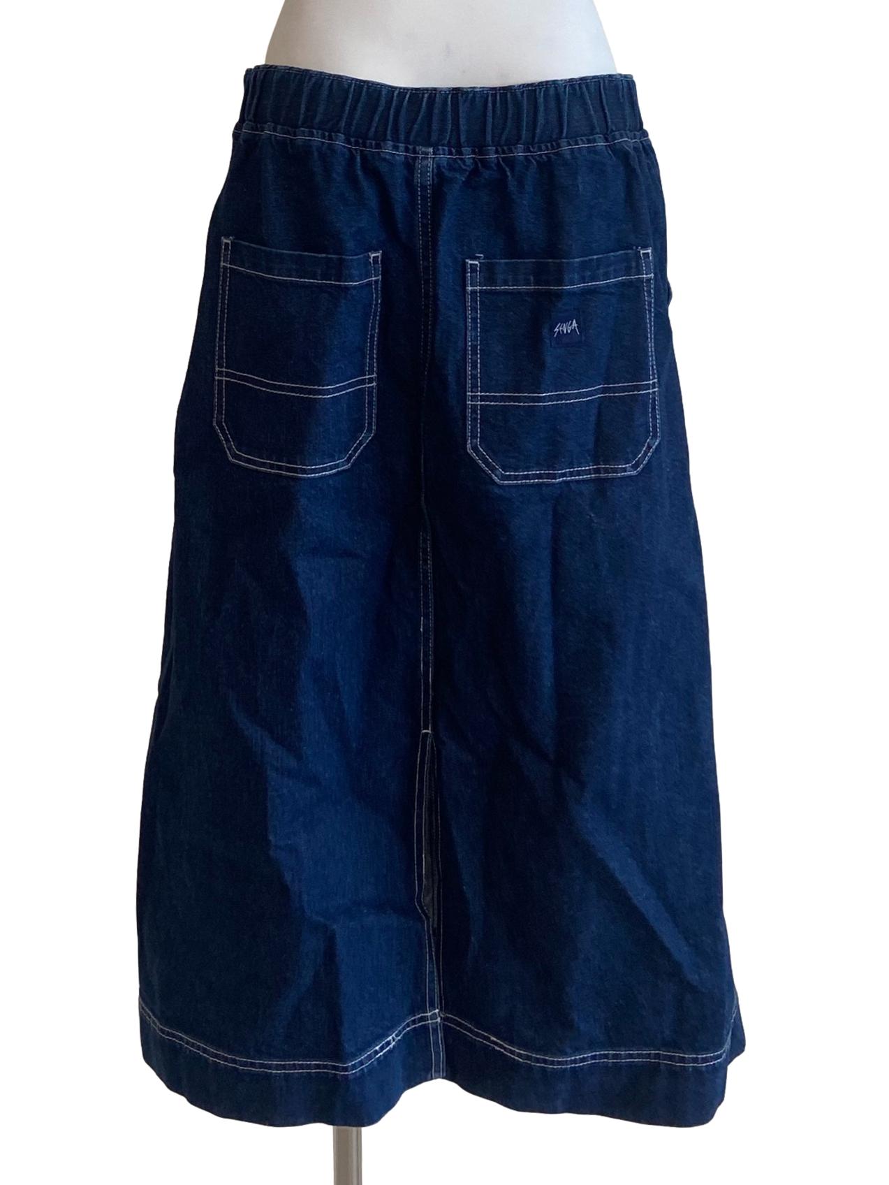 Blue Denim Herringbone Slit Skirts