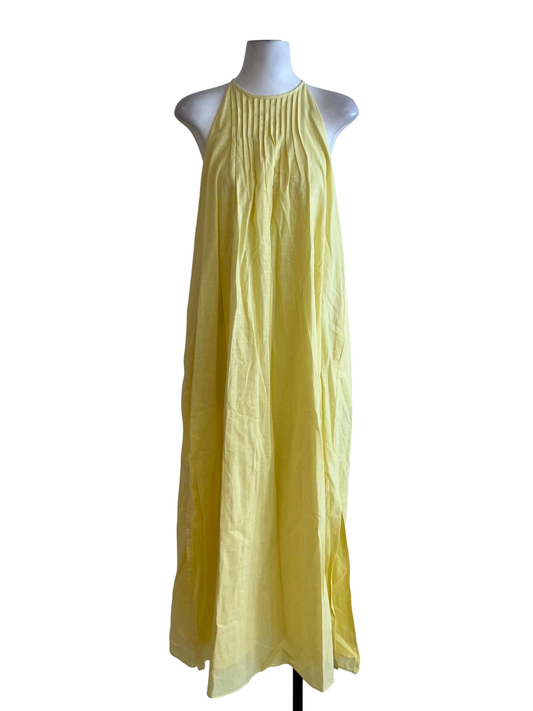 Yellow Textured Cotton Pleat Midi Dress OSN