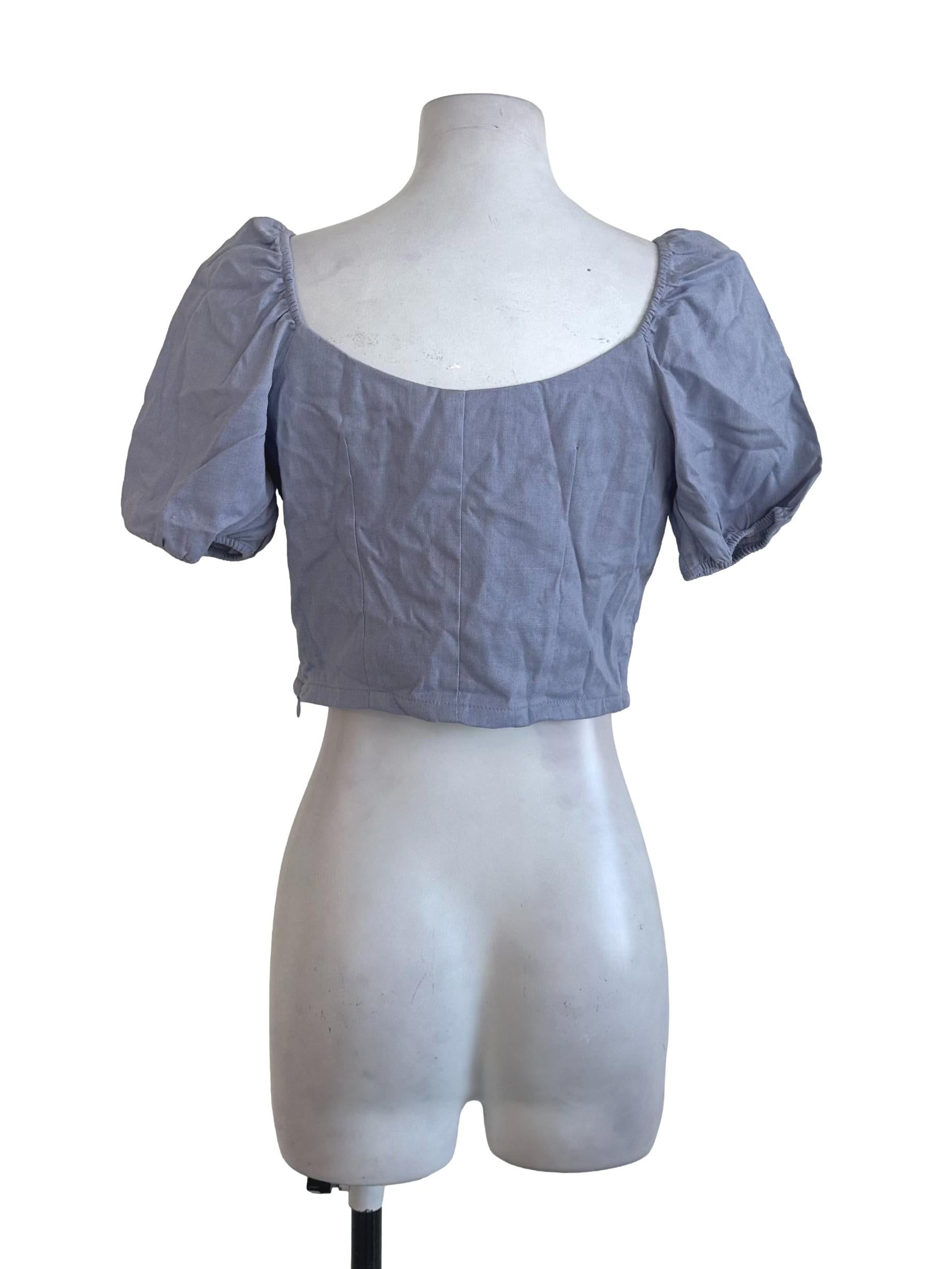 Ash Blue Puff Sleeve Top