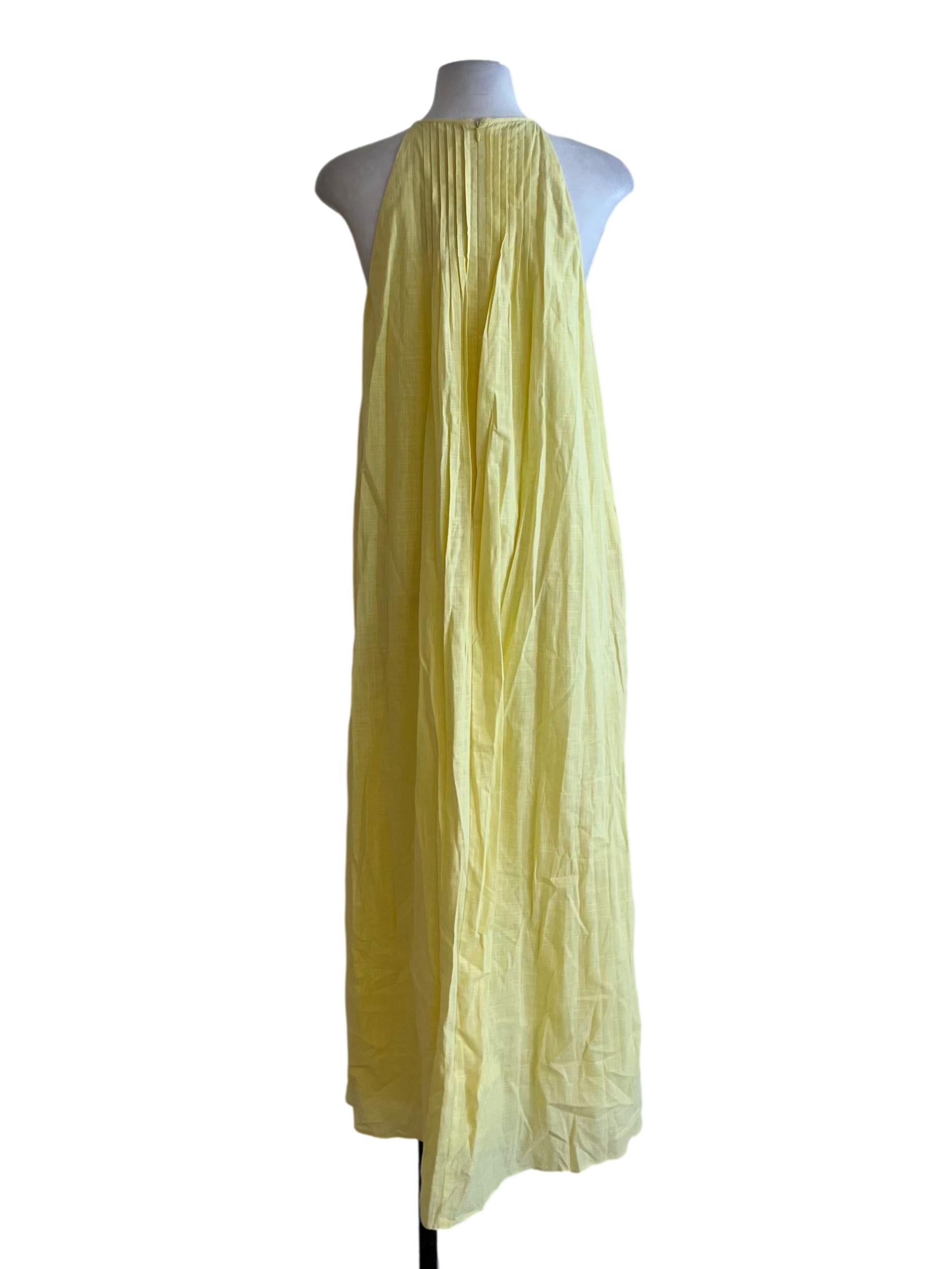 Yellow Textured Cotton Pleat Midi Dress OSN