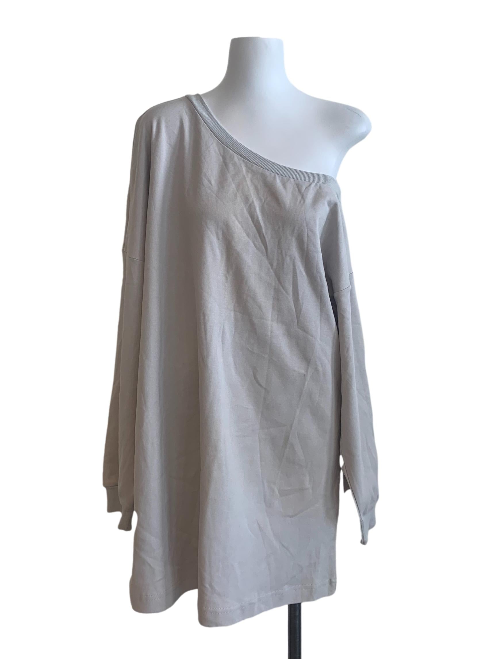 Grey Asymmetric Neck Baggy Shirt