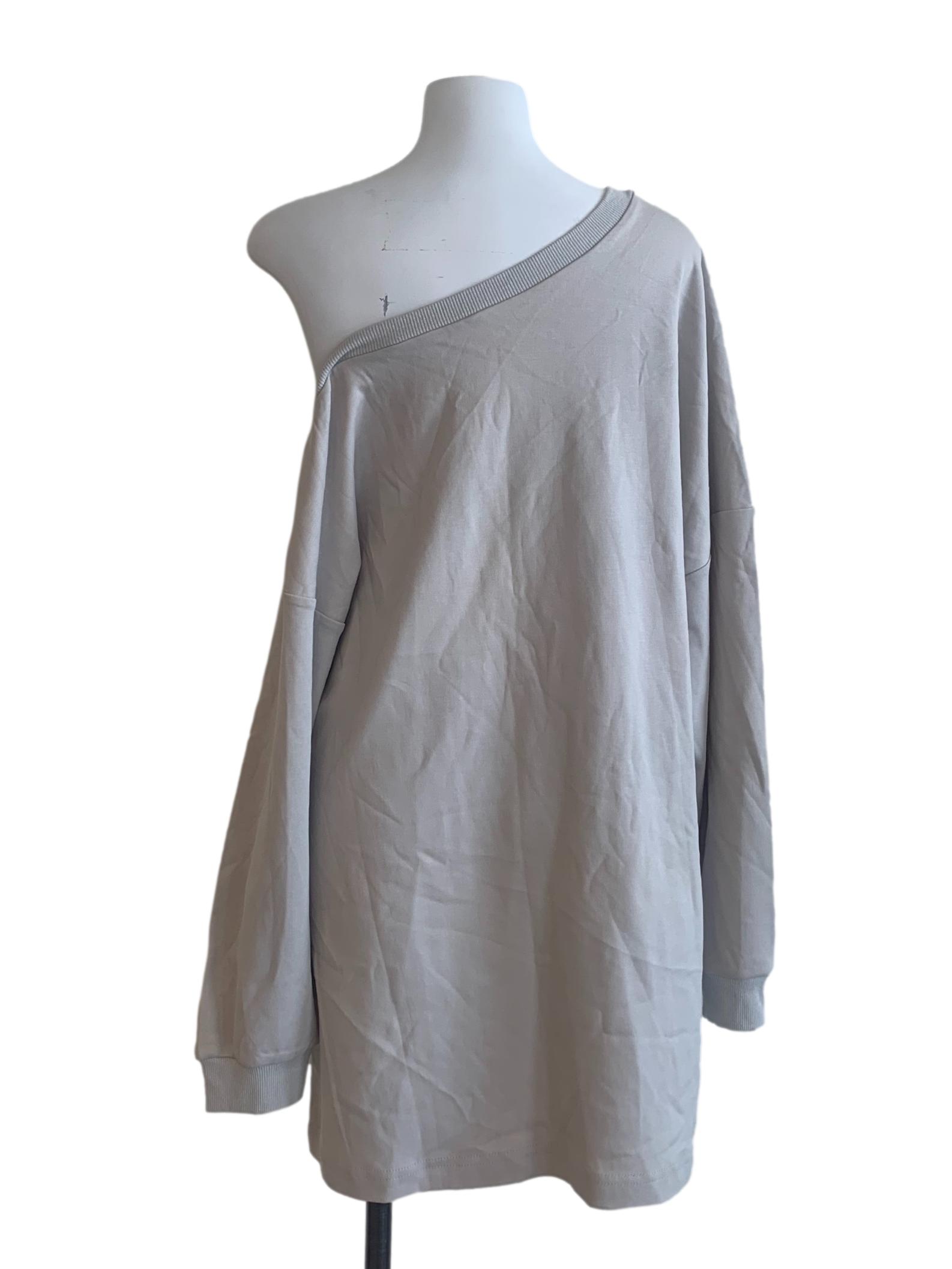 Grey Asymmetric Neck Baggy Shirt