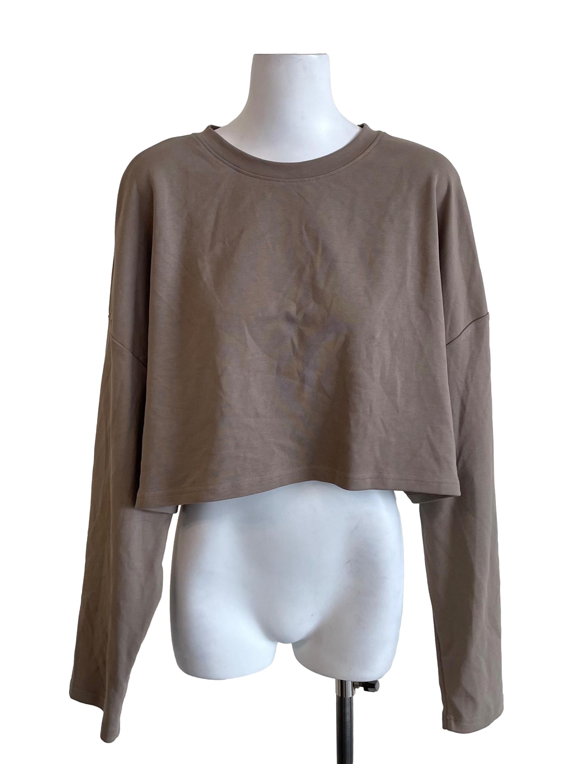 Hazelnut Brown Long Sleeves Crop Top