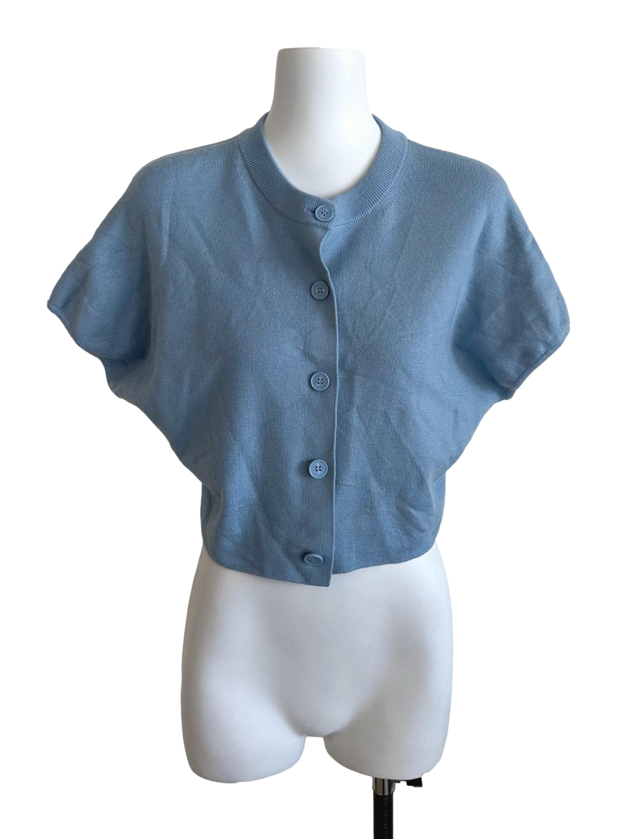 Dusty Blue Knit Button Batwing Top