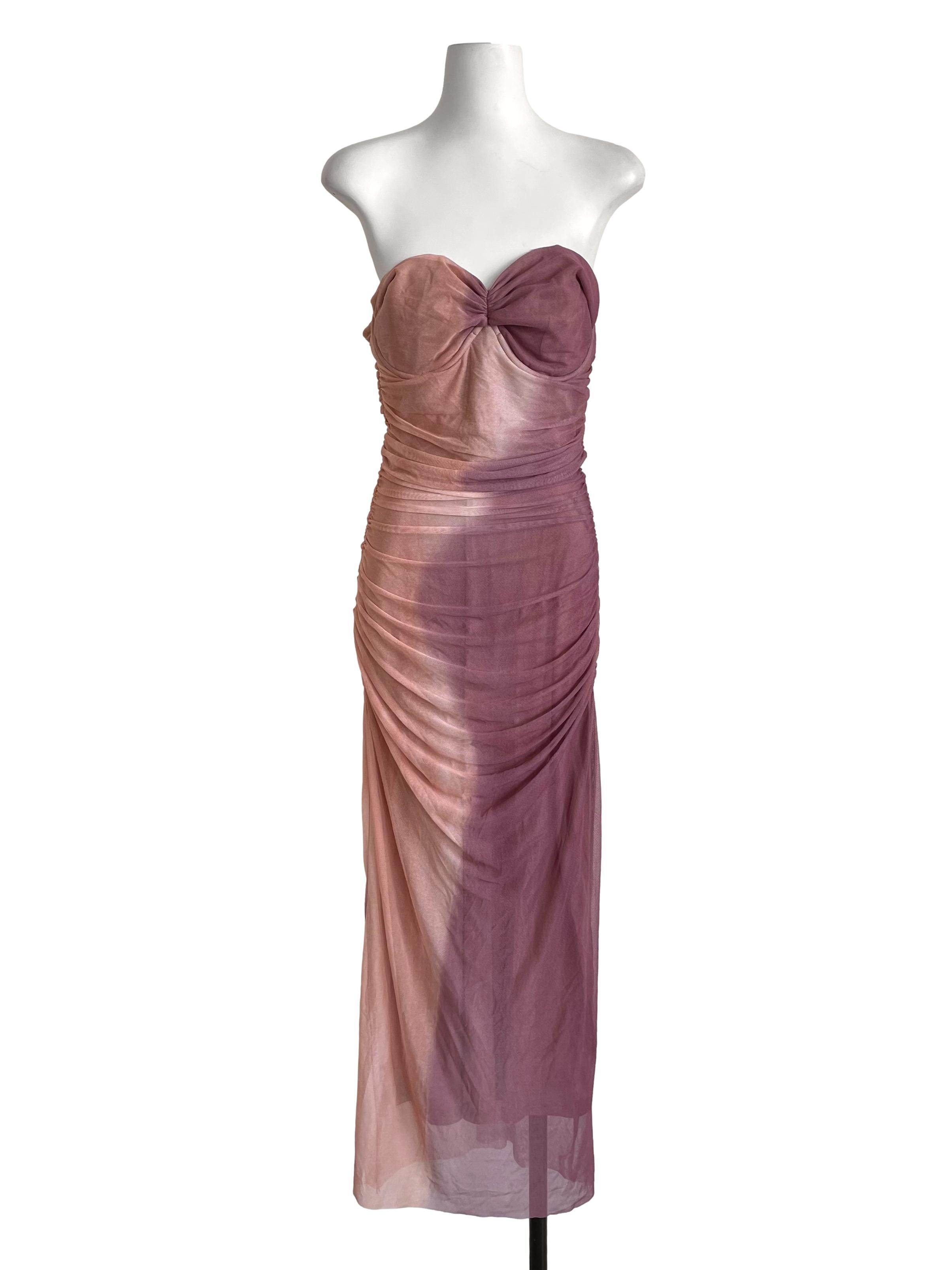 Mauve & Cantaloupe Gradient Draped Strapless Dress