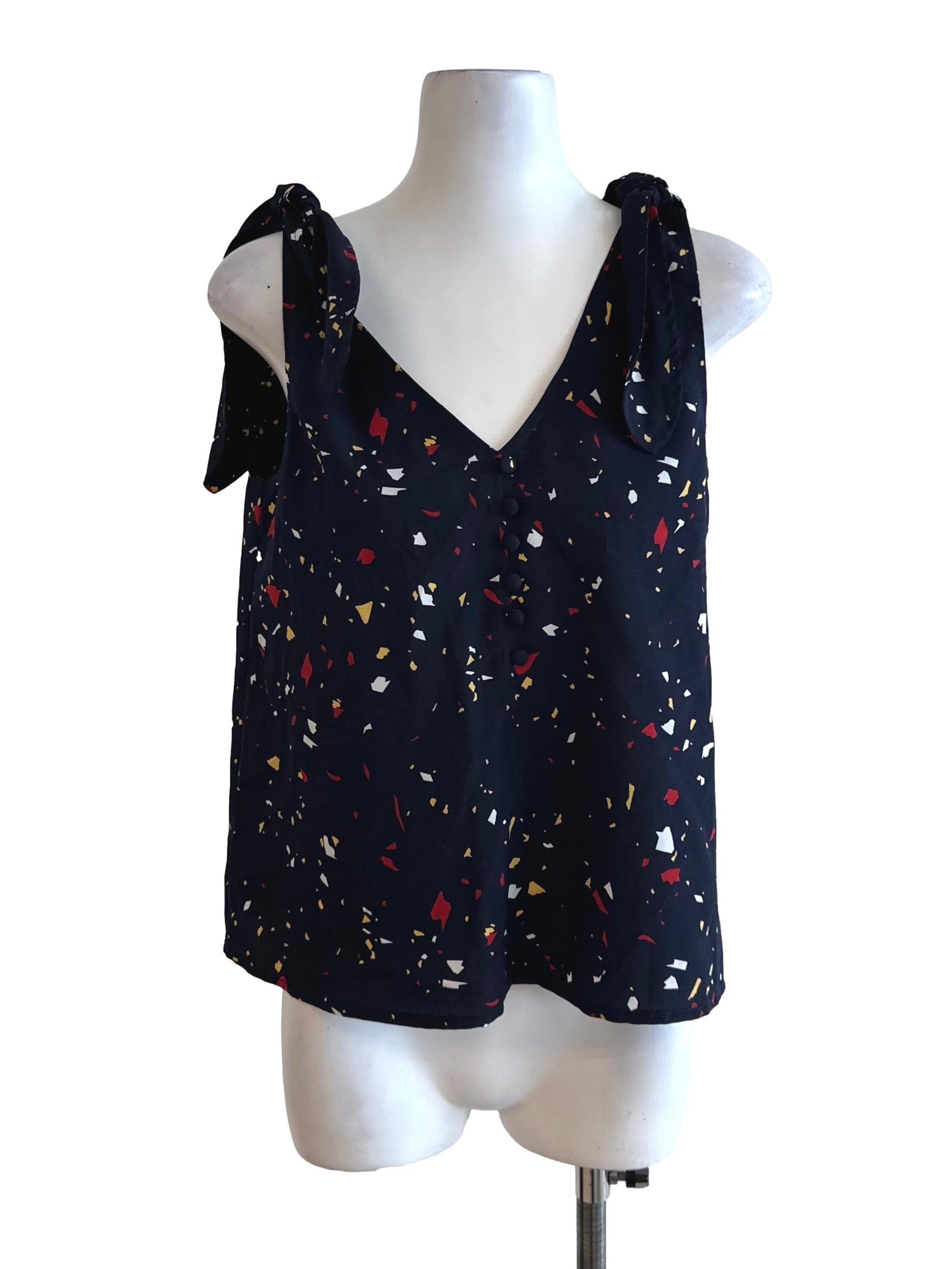 Midnight Blue Pattern V Neck Top LB