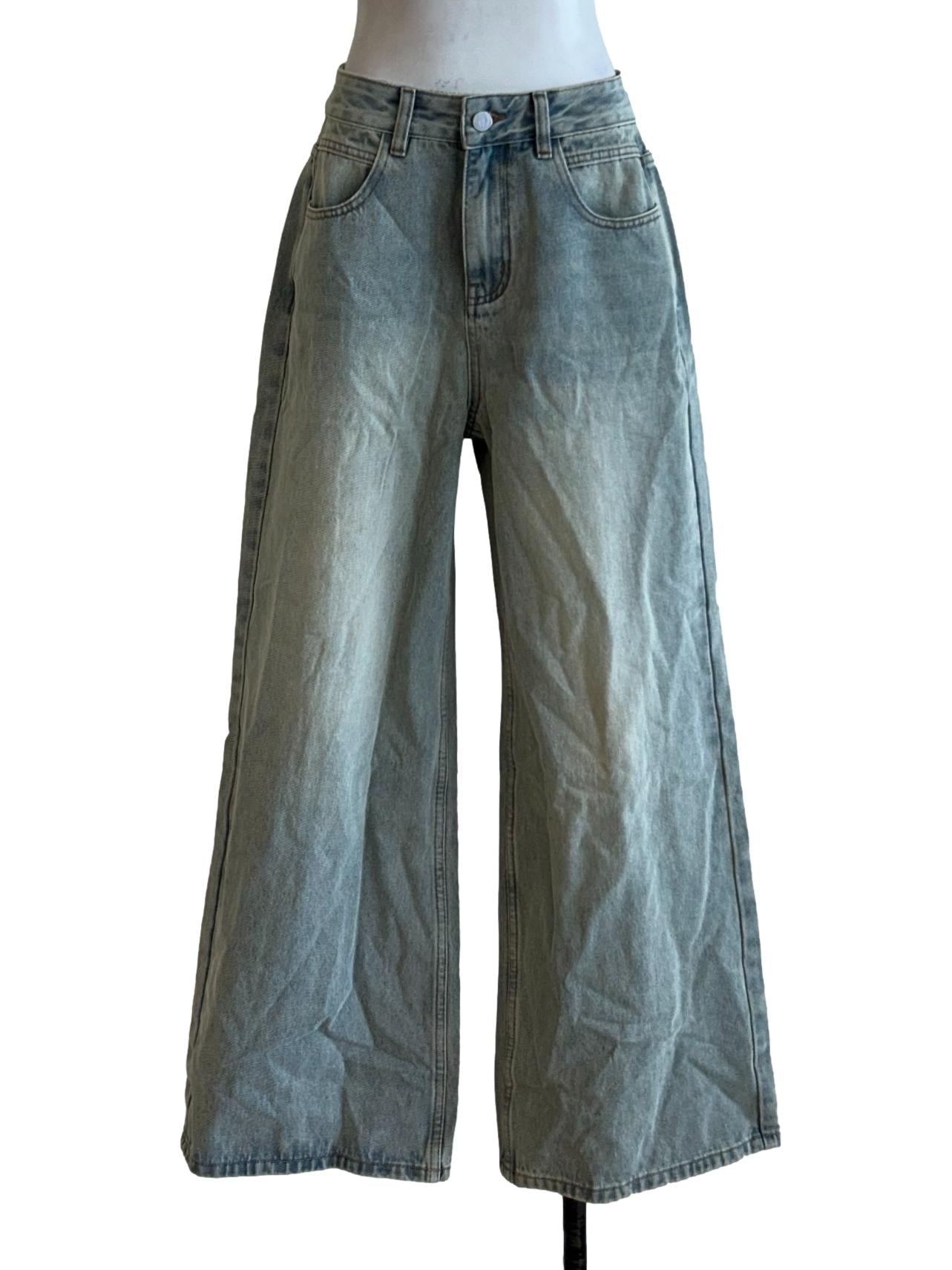 Blue Washed Wide Leg Jeans