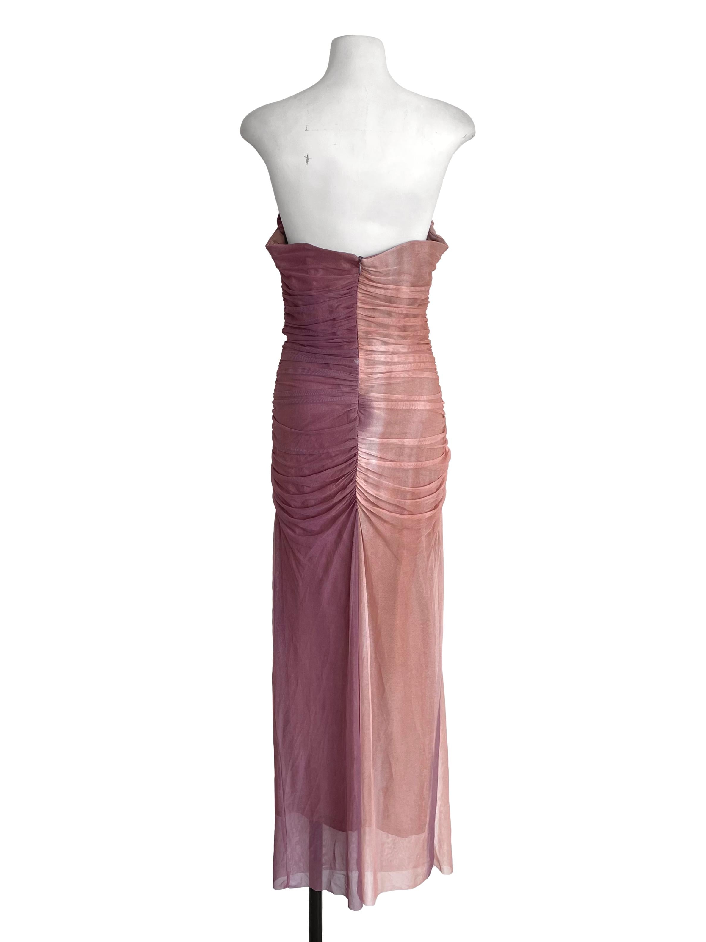 Mauve & Cantaloupe Gradient Draped Strapless Dress