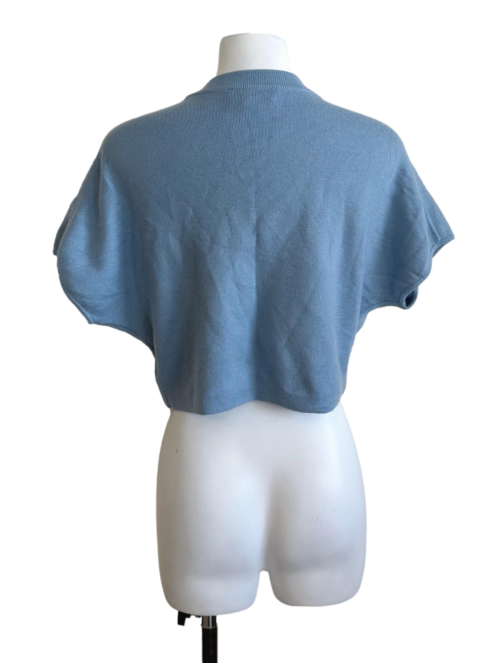 Dusty Blue Knit Button Batwing Top
