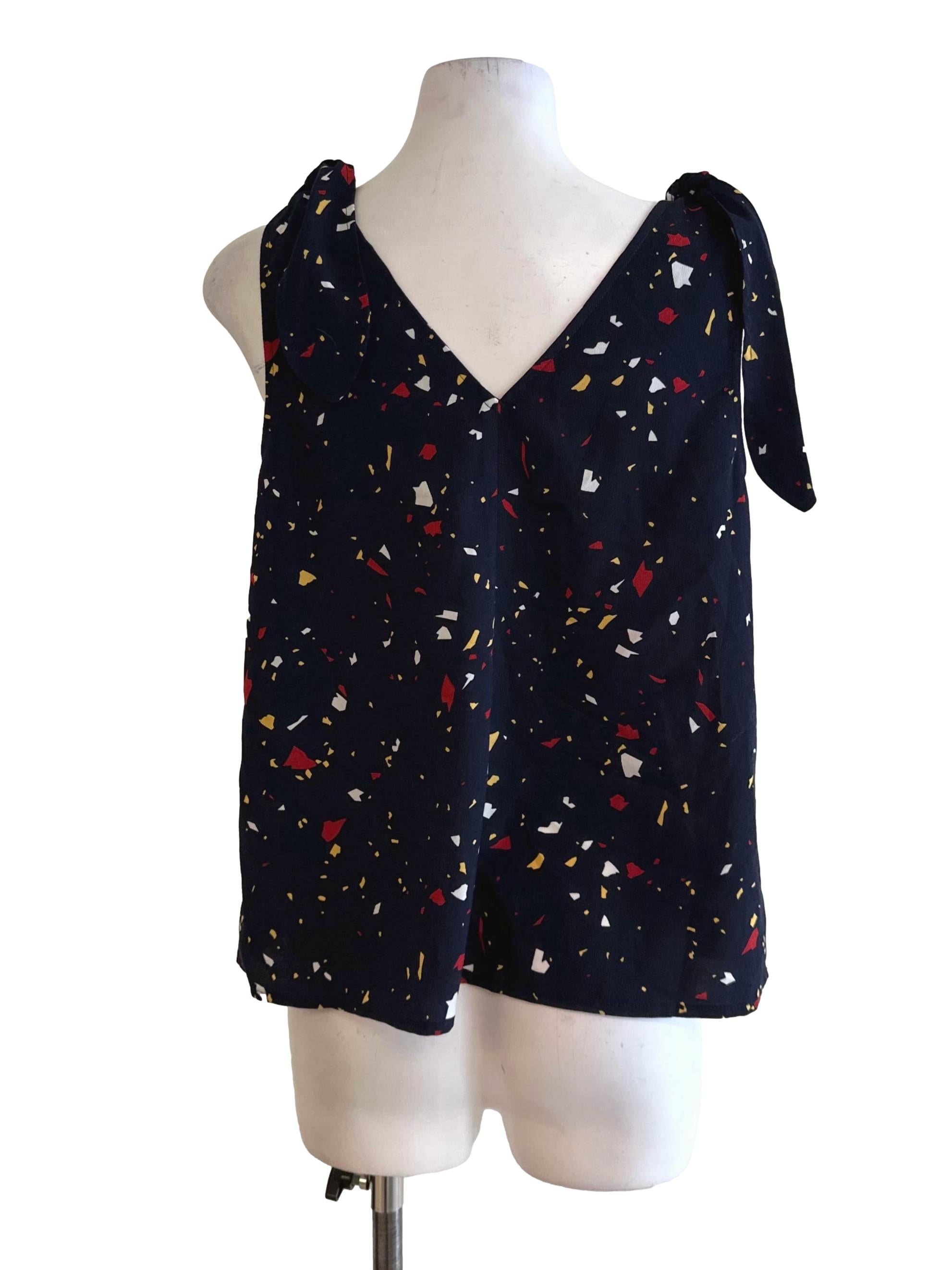Midnight Blue Pattern V Neck Top LB