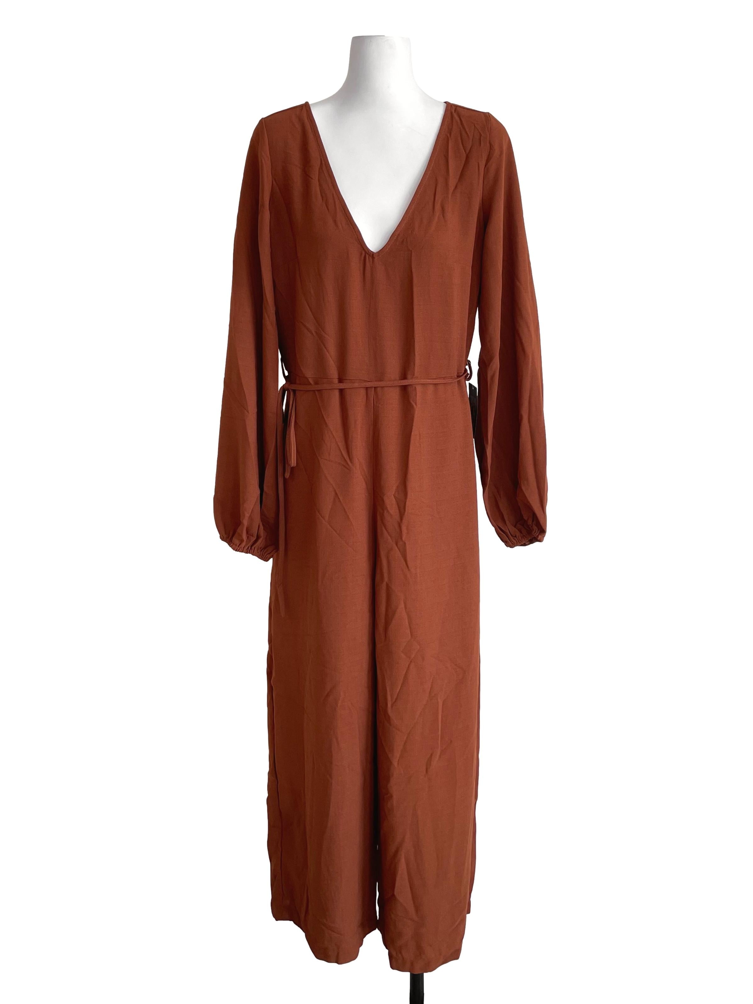 Gingerbread V Neck Long Sleeves Jumpsuit