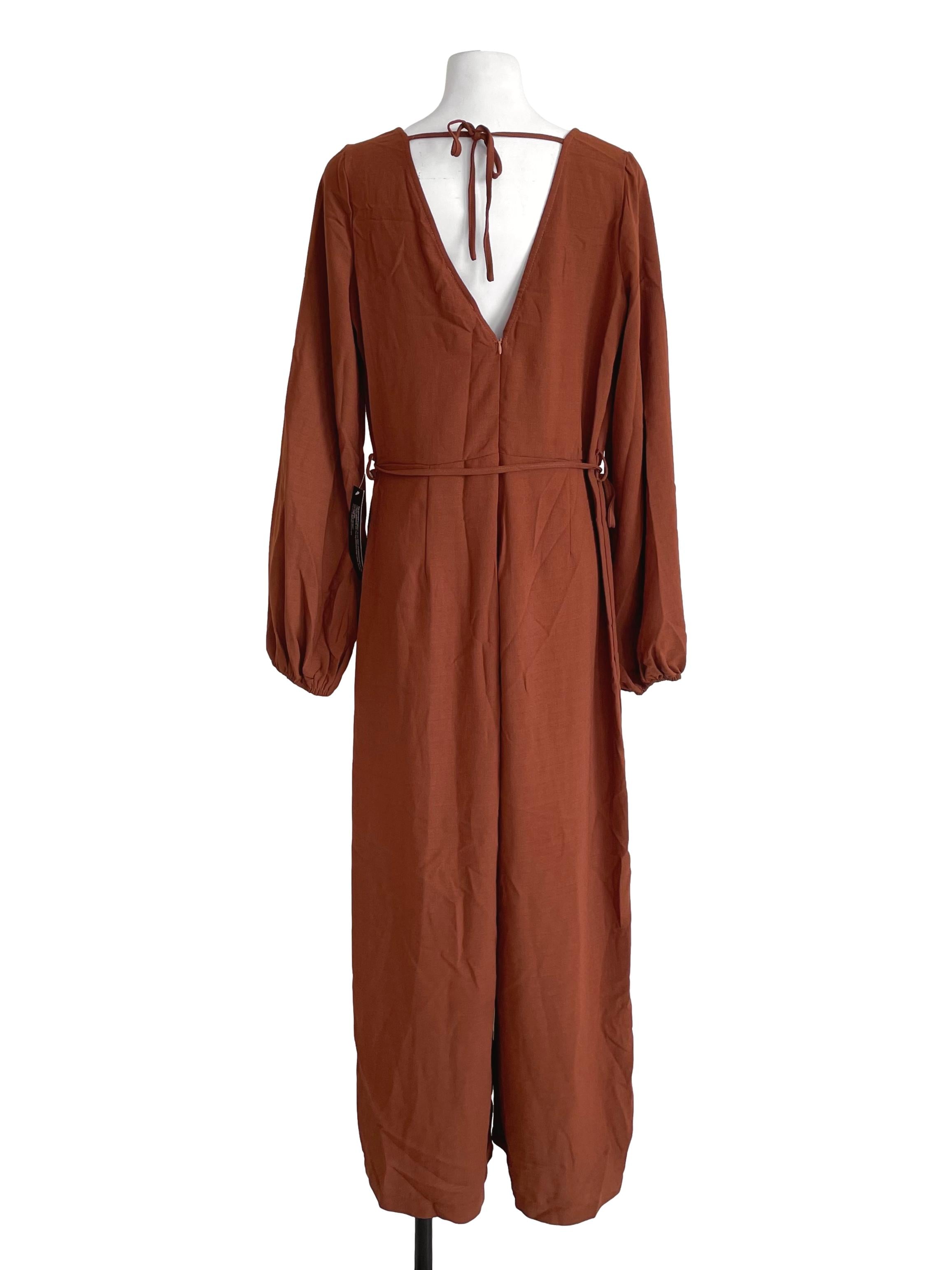 Gingerbread V Neck Long Sleeves Jumpsuit