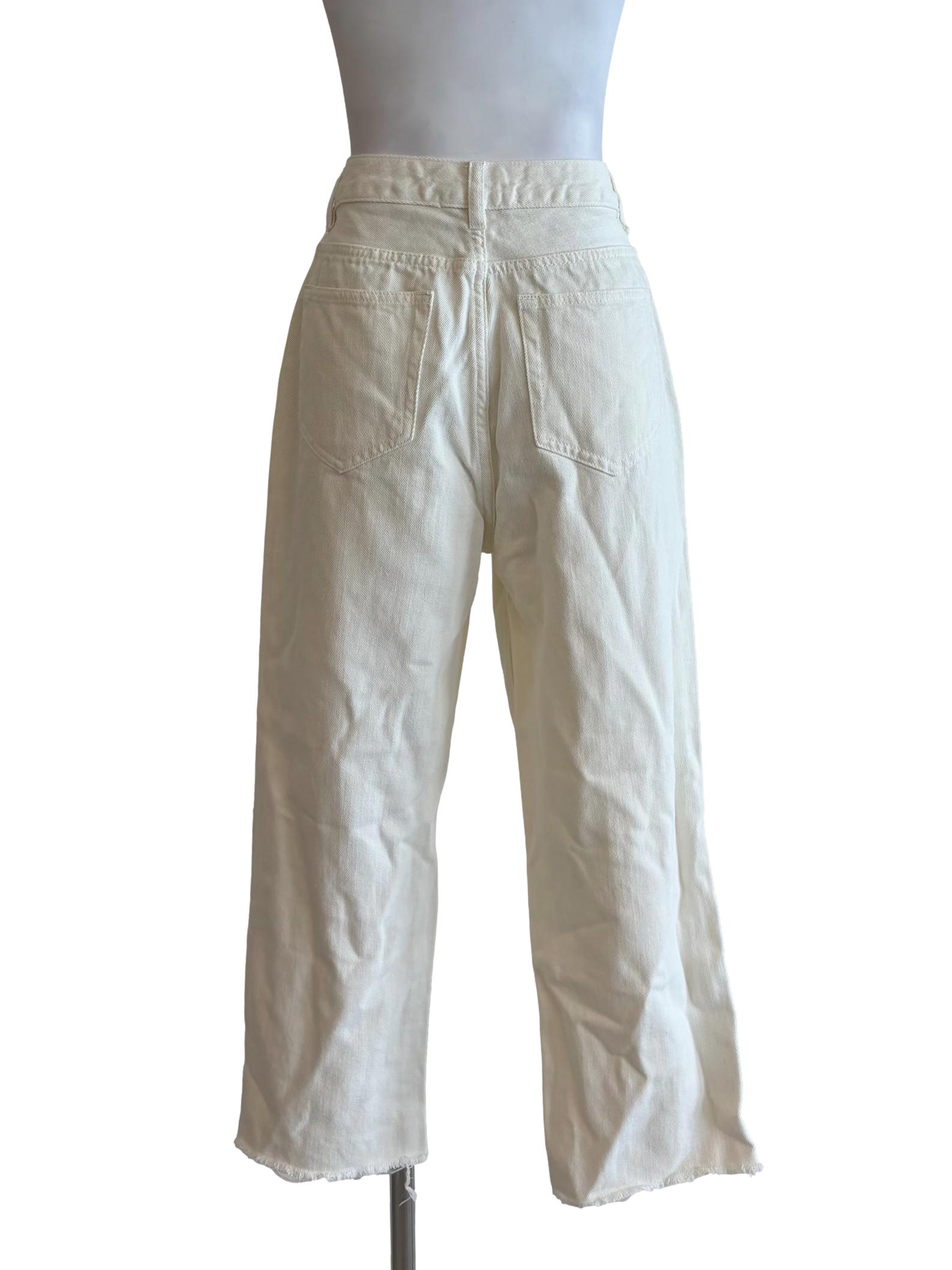 Cream Frayed Slim Fit Jeans