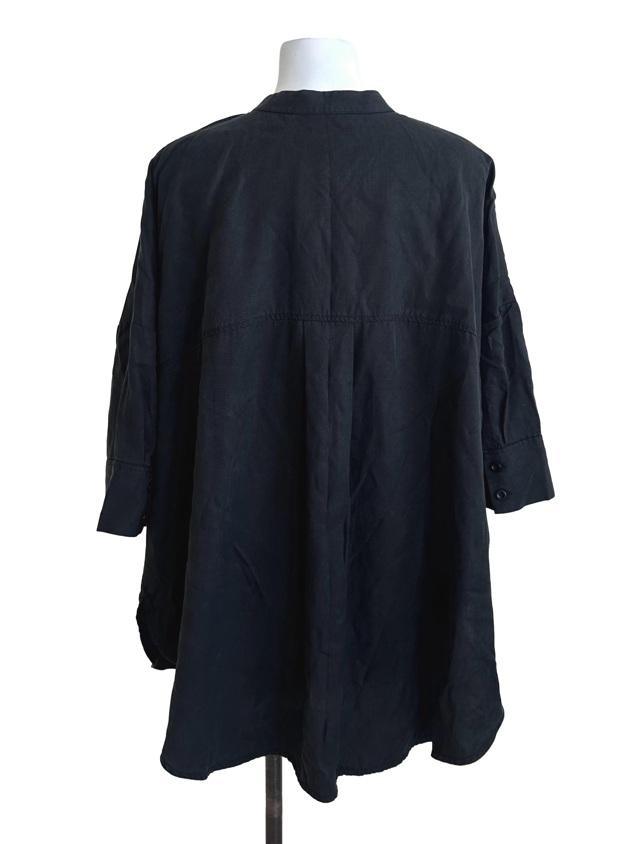 Charcoal Black Round Neck Pocket Button Top